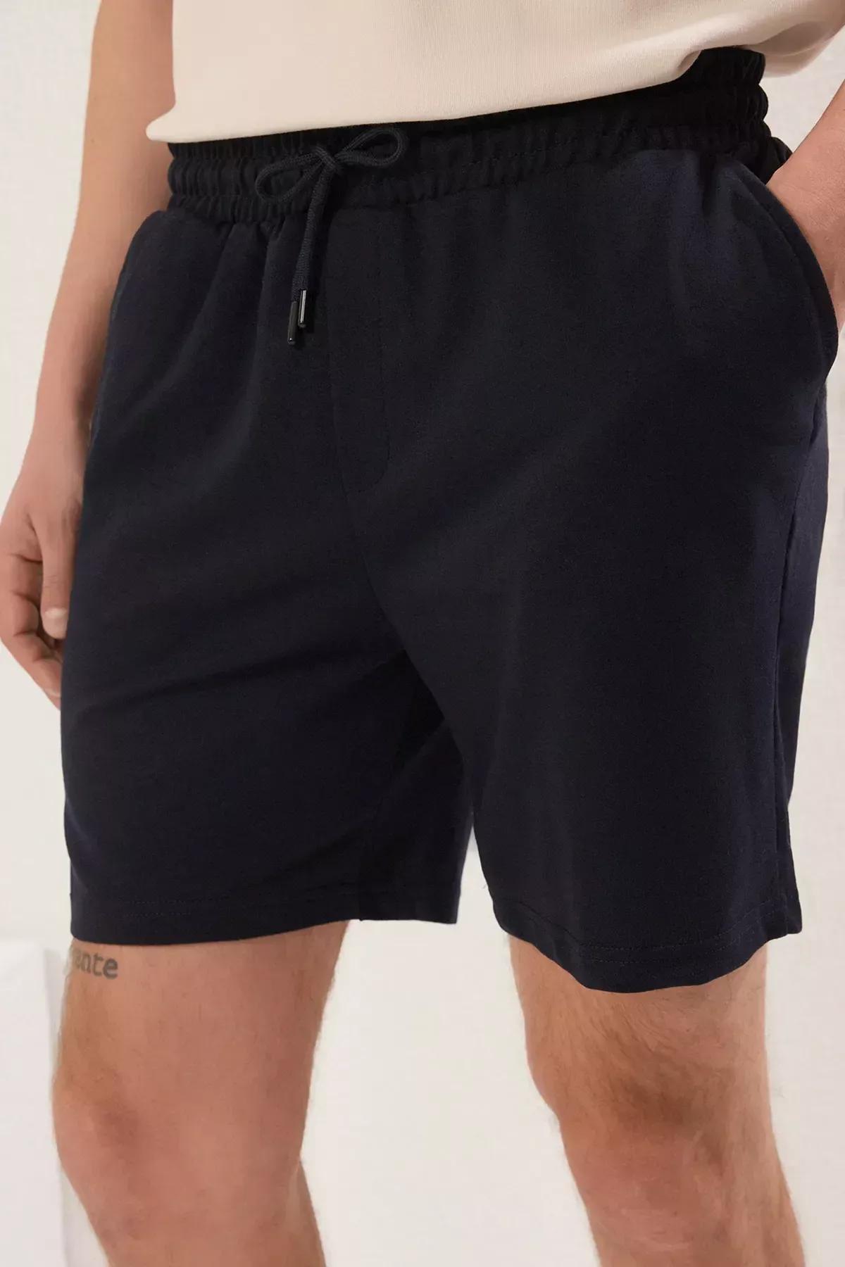 Navy Green Straight Shorts, Navy Blue-Khaki, large image number 6