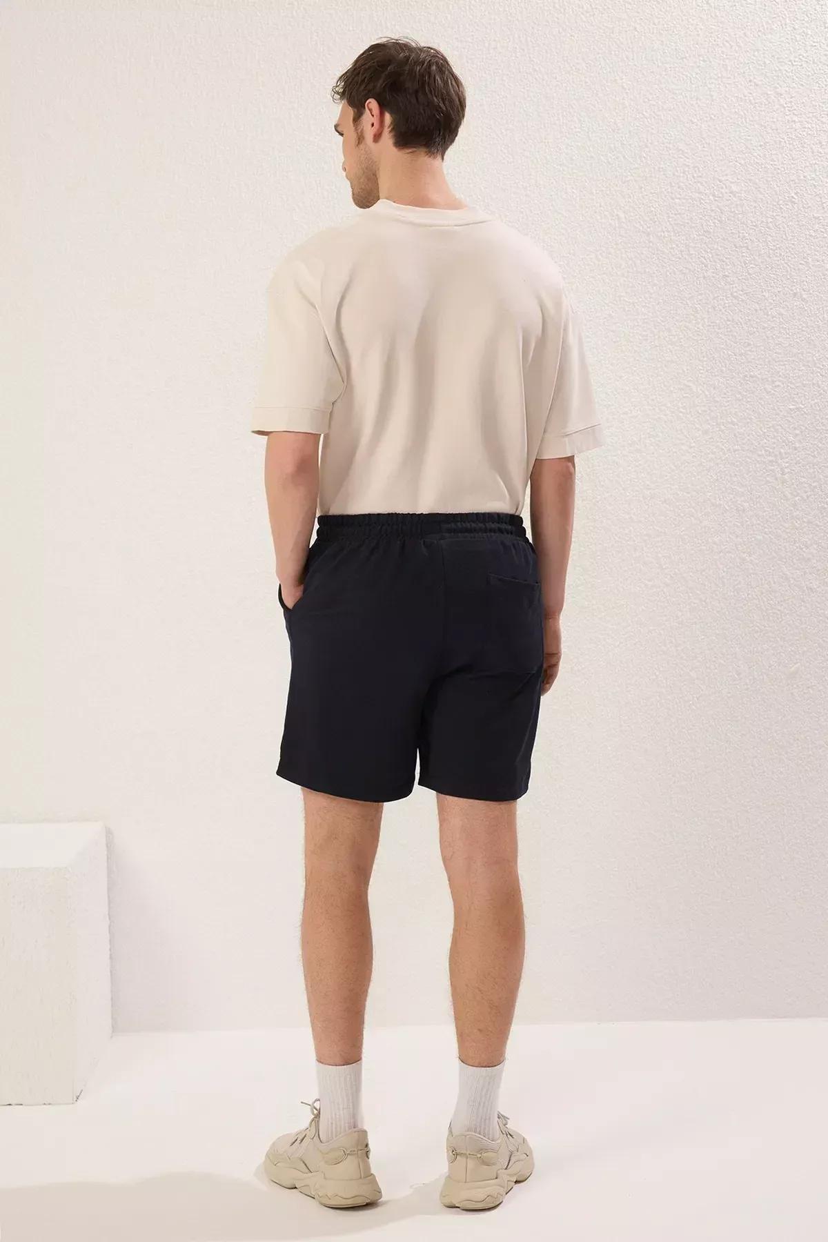 Navy Green Straight Shorts, Navy Blue-Khaki, large image number 7