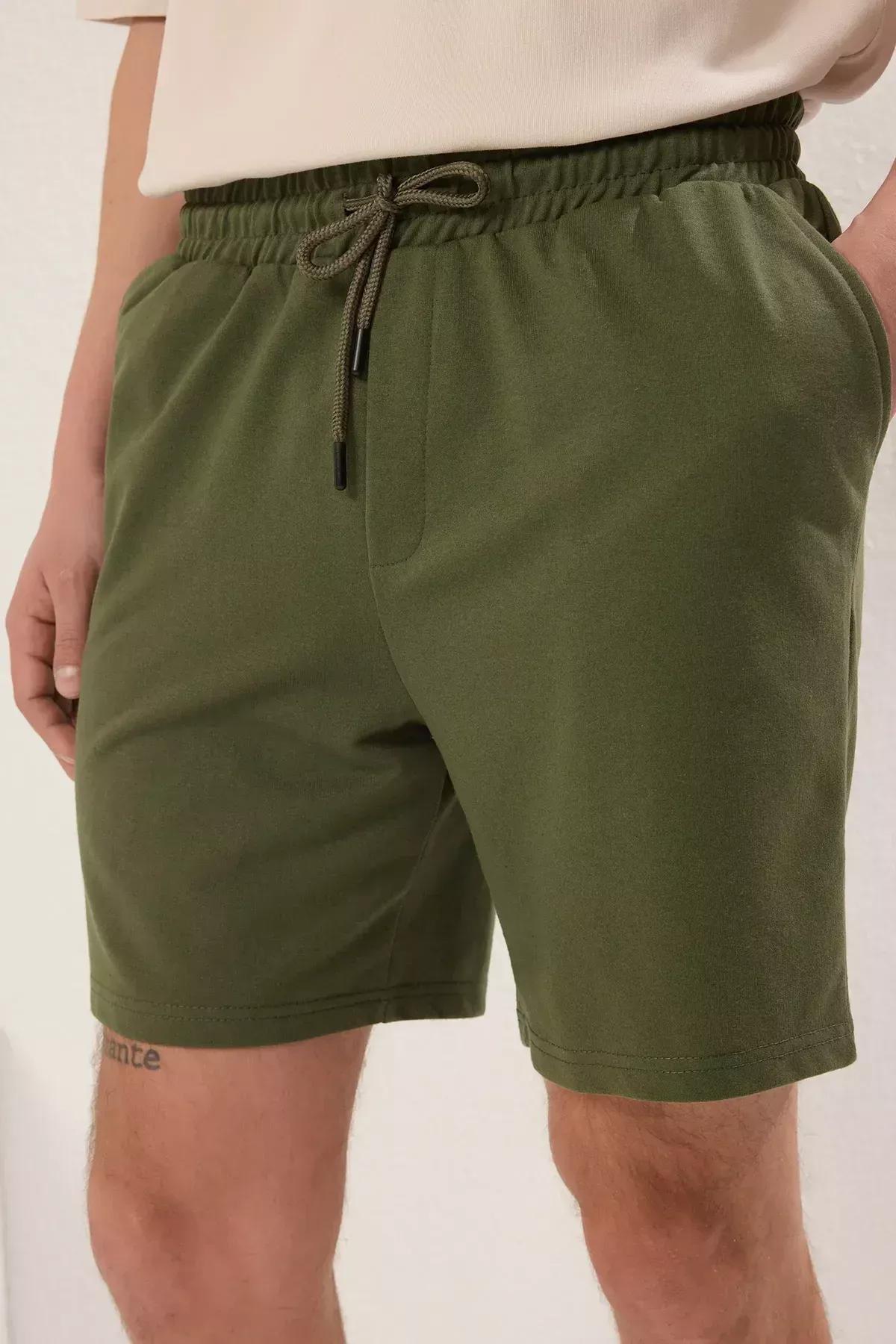 Navy Green Straight Shorts, Navy Blue-Khaki, large image number 8