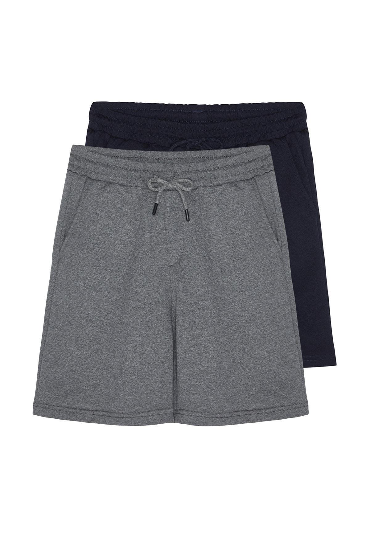 Grey Mid Waist Shorts, Set Of 2, Gray, medium