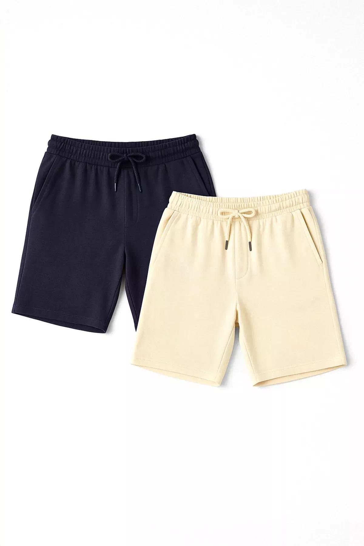 Grey Mid Waist Shorts, Set Of 2, Gray, large image number 2