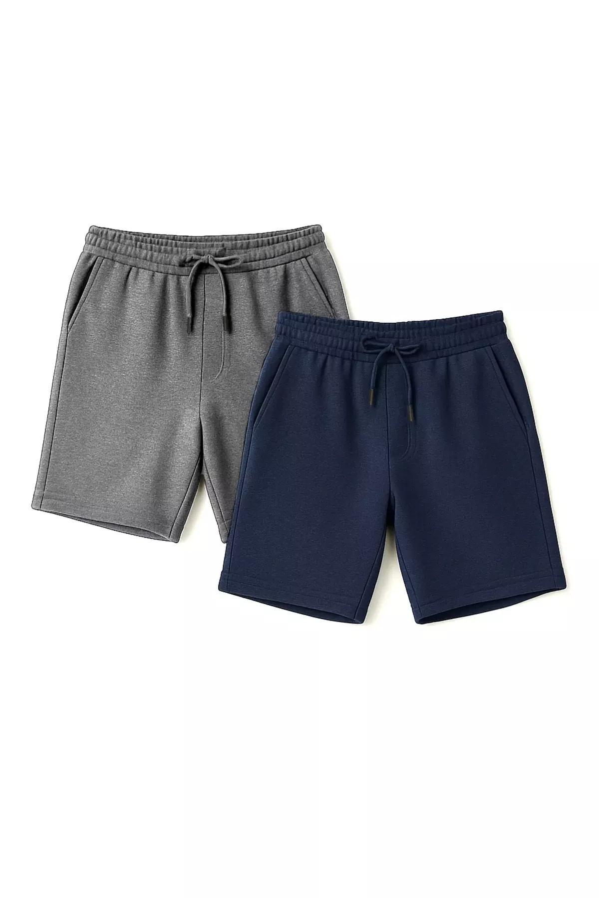 Grey Mid Waist Shorts, Set Of 2, Gray, large image number 3