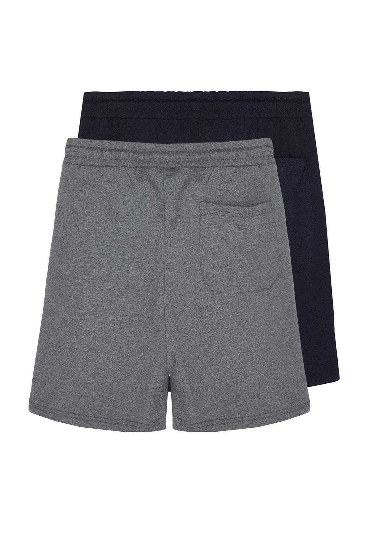 Grey Mid Waist Shorts, Set Of 2, Gray, large image number 5