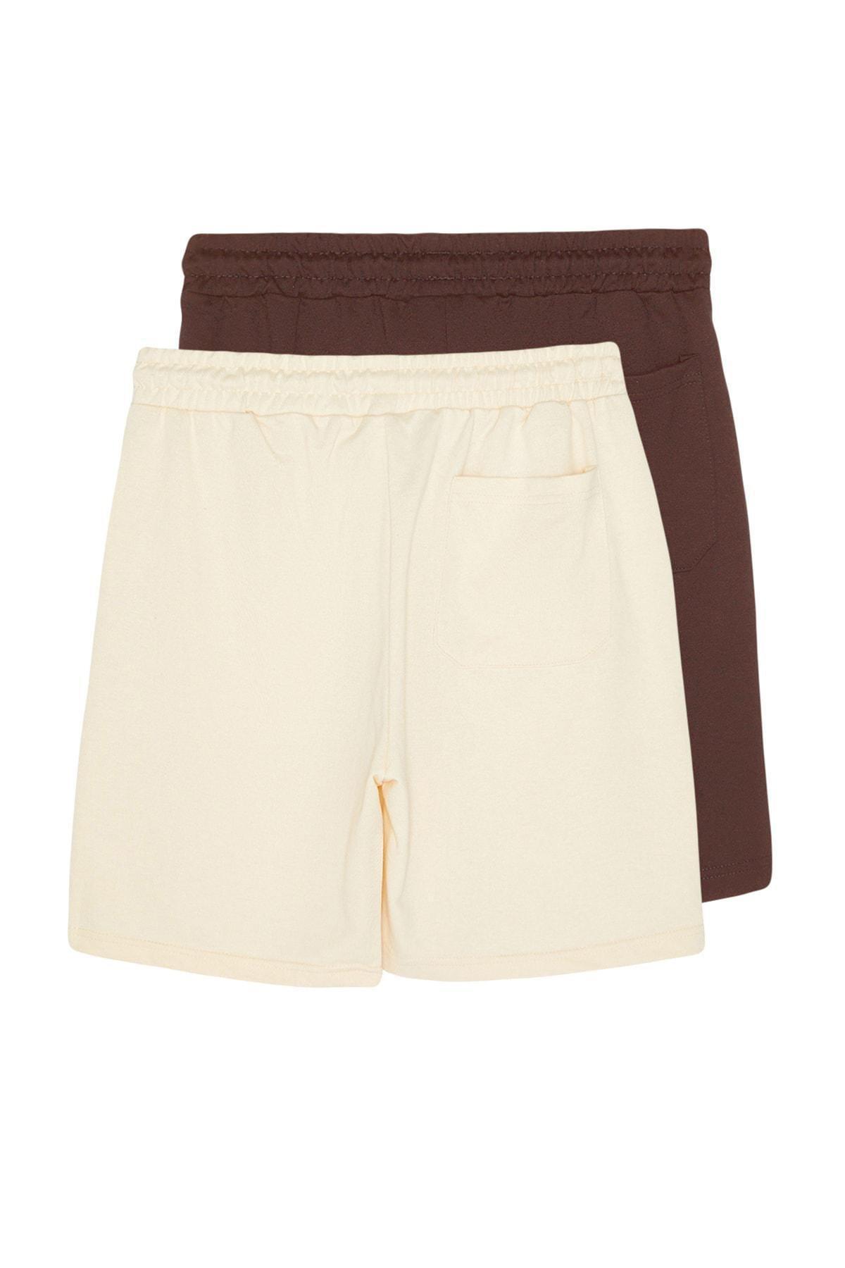 Multicolour Mid Waist Shorts, Set Of 2, Brown, medium