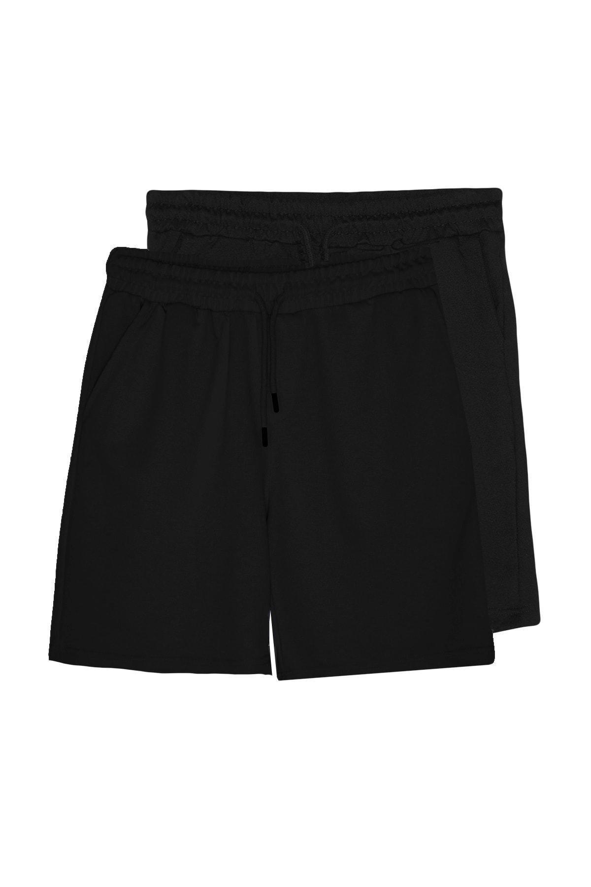 Black Mid-Waist Shorts, Set Of 2, , large image number 0