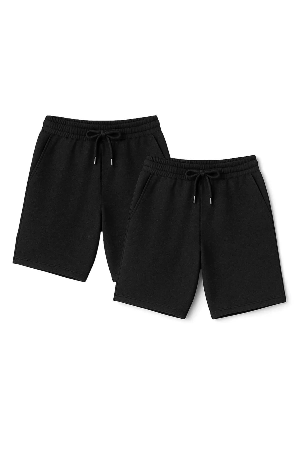 Black Mid-Waist Shorts, Set Of 2, , medium
