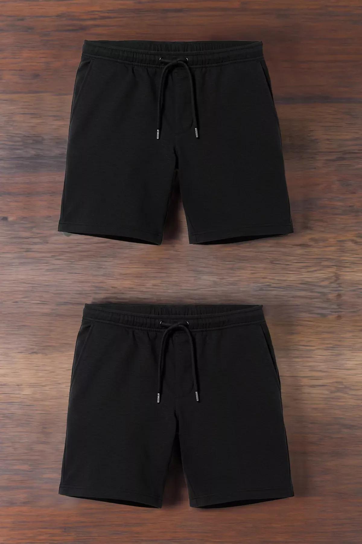 Black Mid-Waist Shorts, Set Of 2, Black, large image number 1