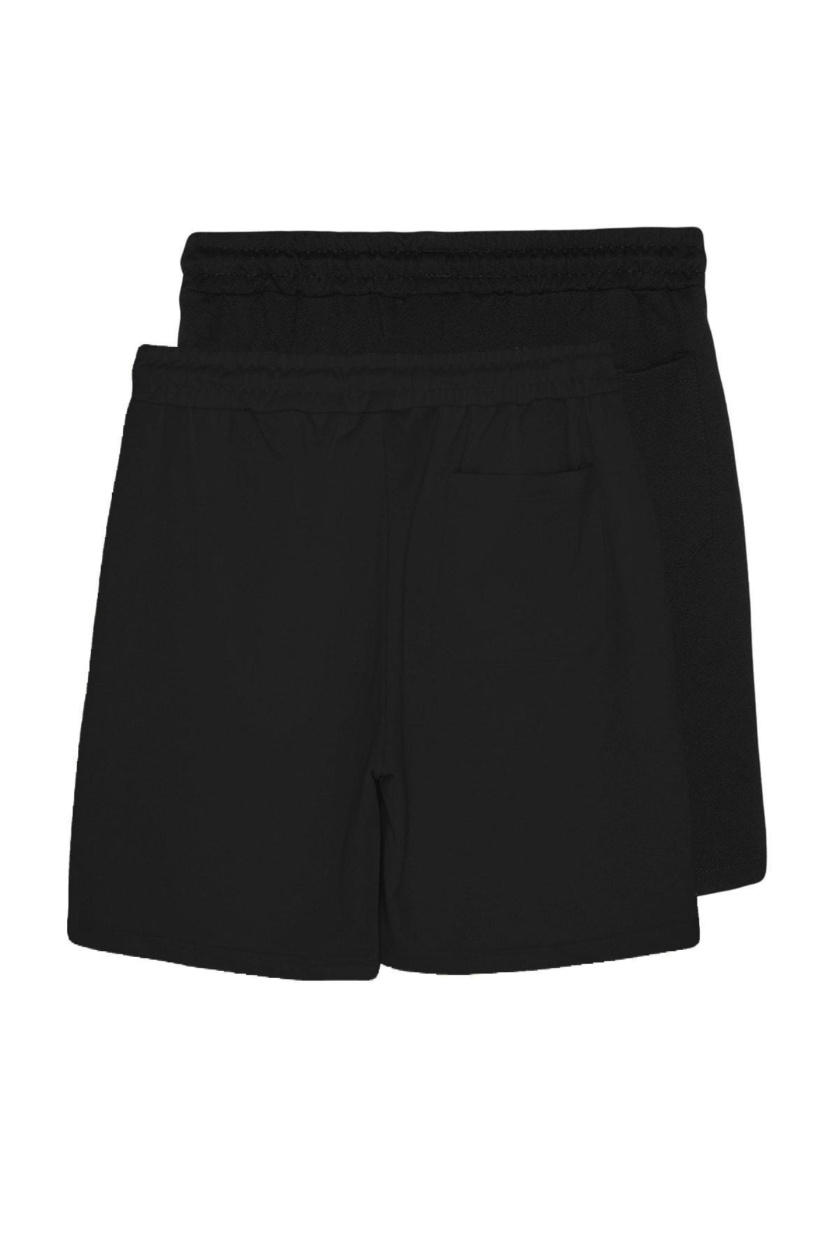 Black Mid-Waist Shorts, Set Of 2, , large image number 2