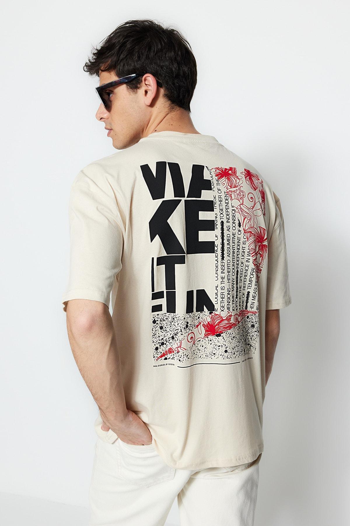 Beige Printed Oversize T-Shirt, , large image number 0