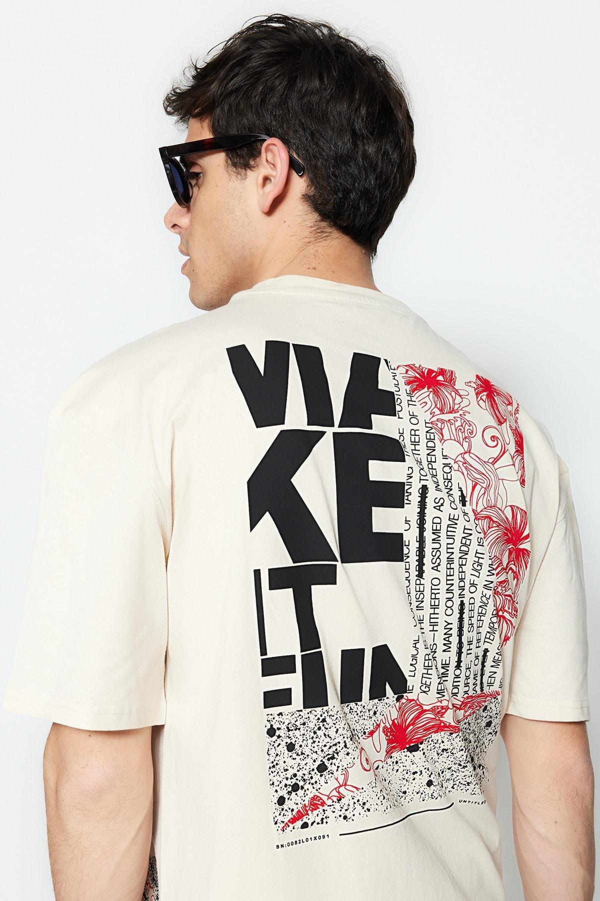 Beige Printed Oversize T-Shirt, , large image number 1