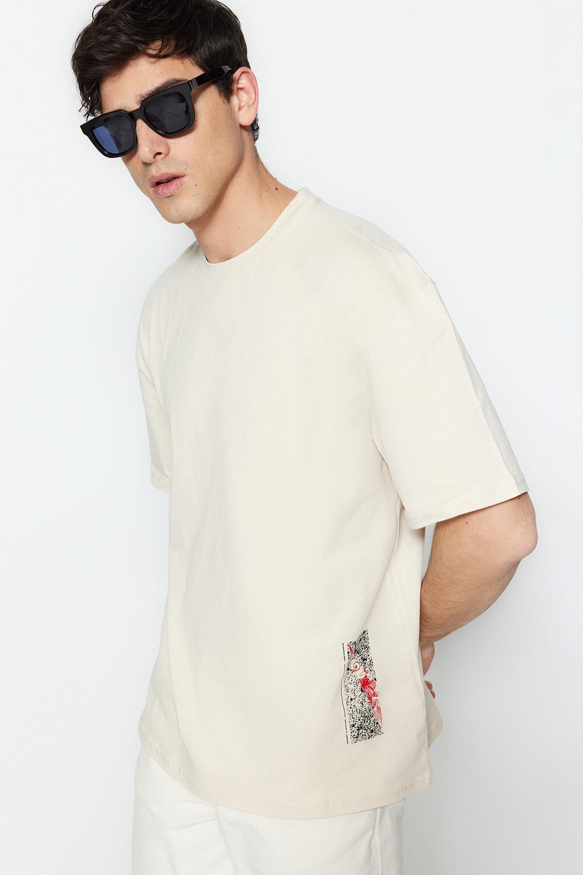 Beige Printed Oversize T-Shirt, Beige, large image number 2