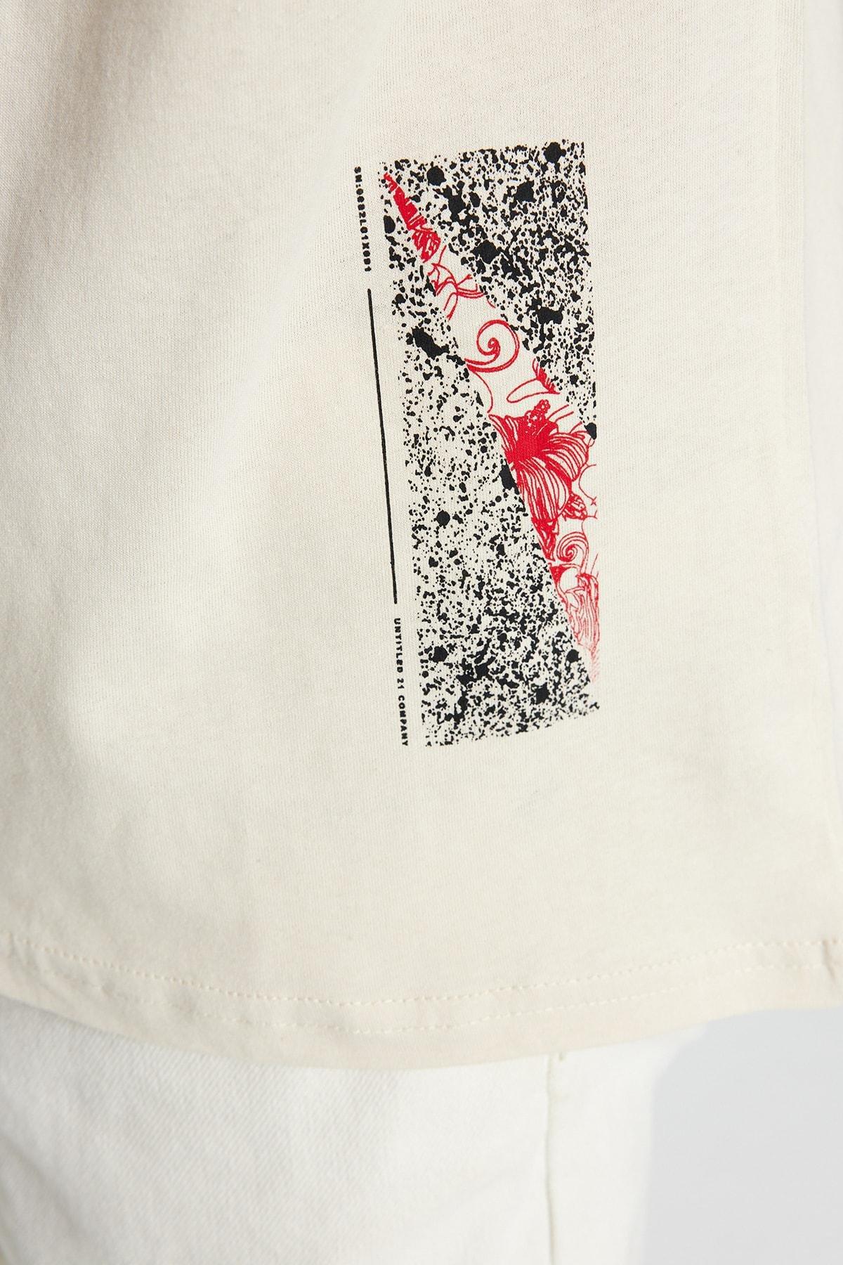 Beige Printed Oversize T-Shirt, , large image number 4