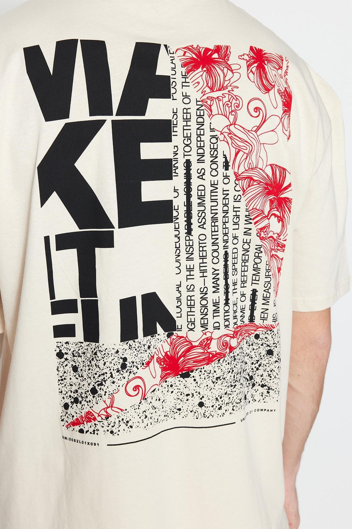 Beige Printed Oversize T-Shirt, Beige, large image number 5