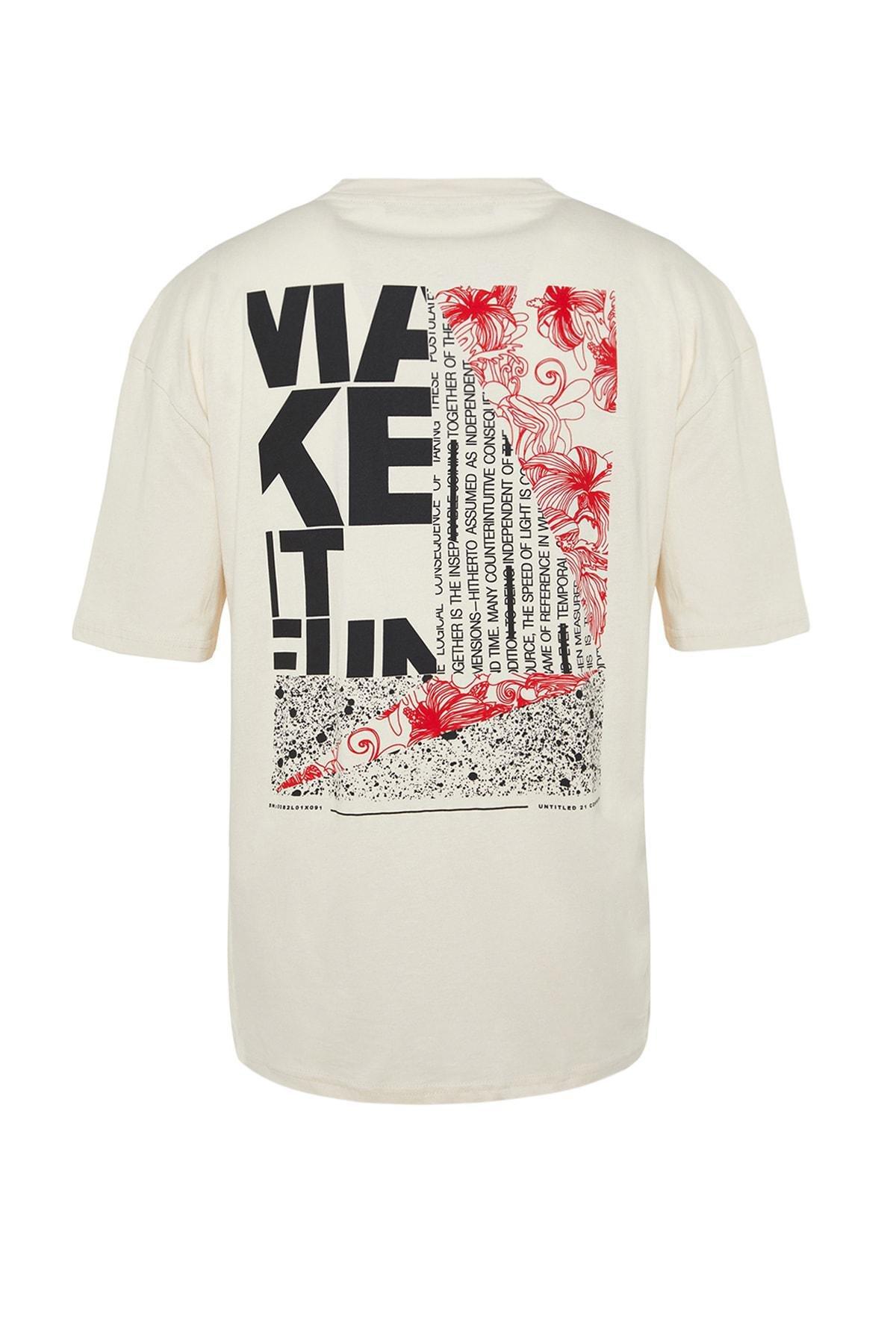 Beige Printed Oversize T-Shirt, Beige, large image number 6