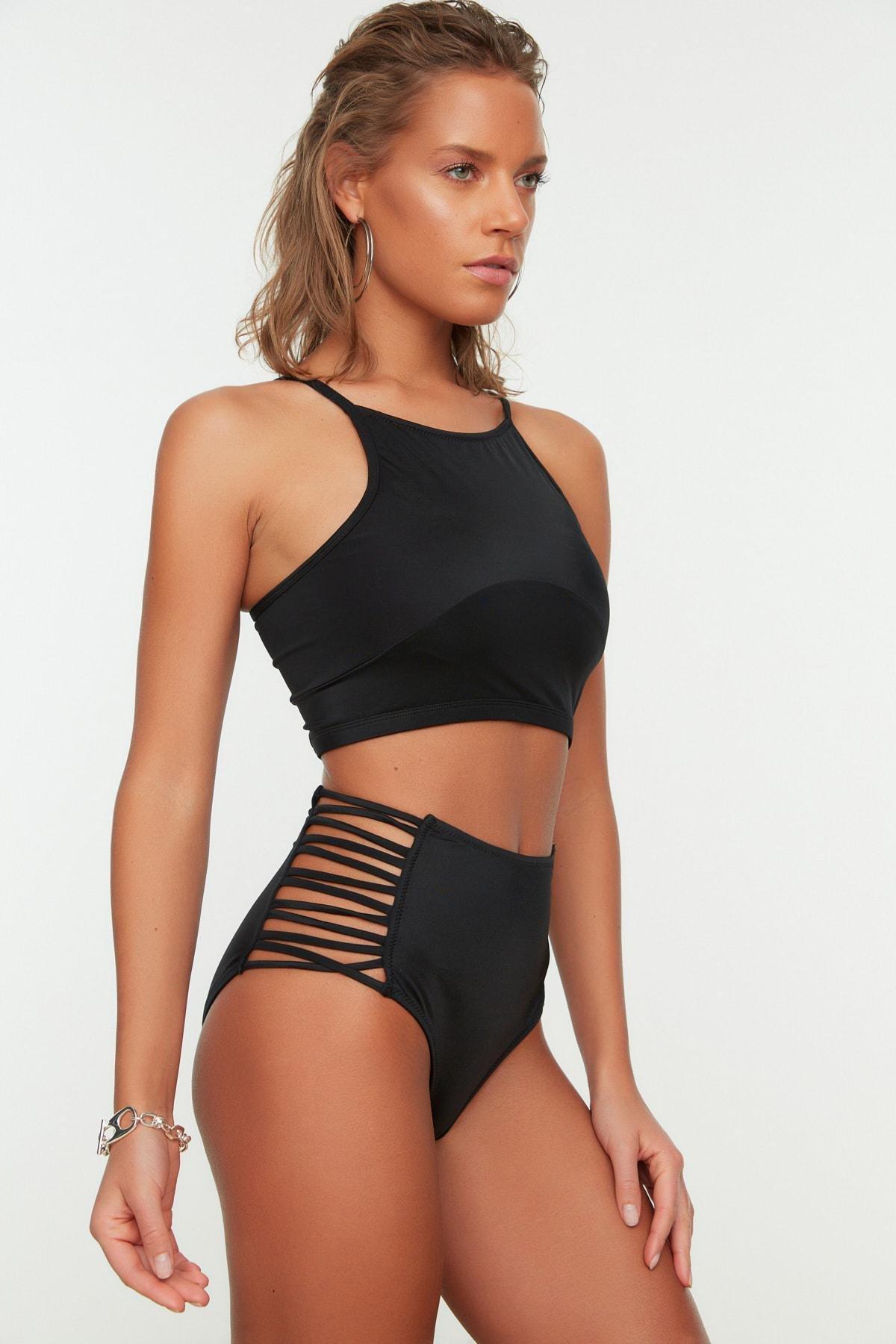 Black Plain Bikini Bottom, Black, large image number 0