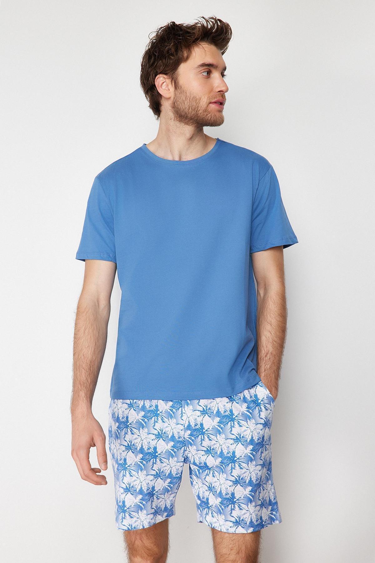 Trendyol - Blue Plain Pyjama Set