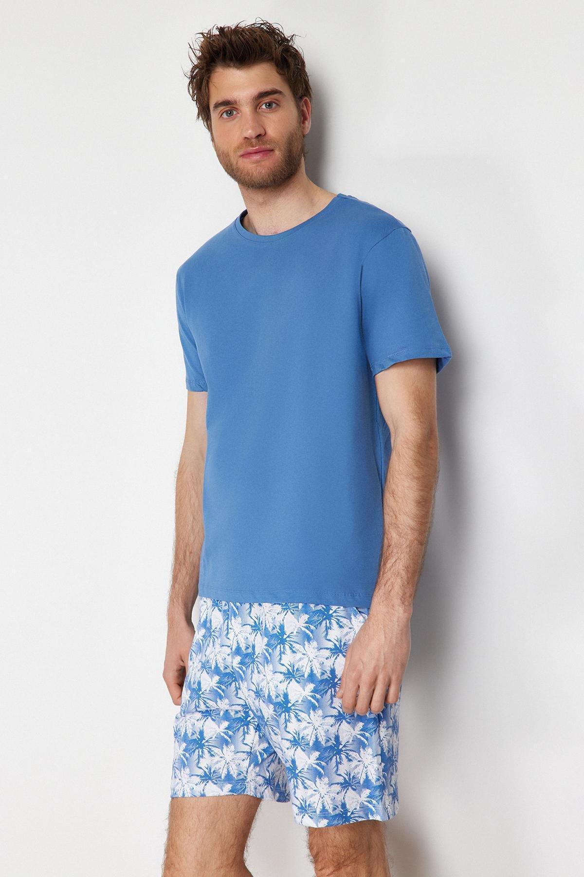 Trendyol - Blue Plain Pyjama Set