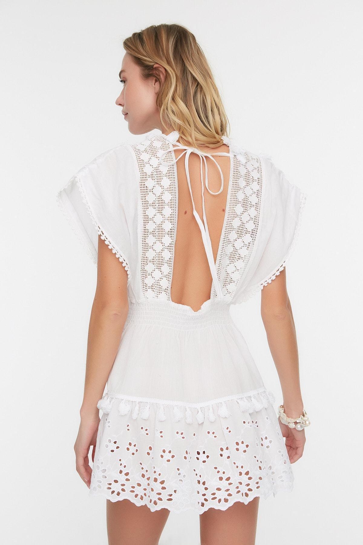 White V Neck Smock Dress, , large image number 4