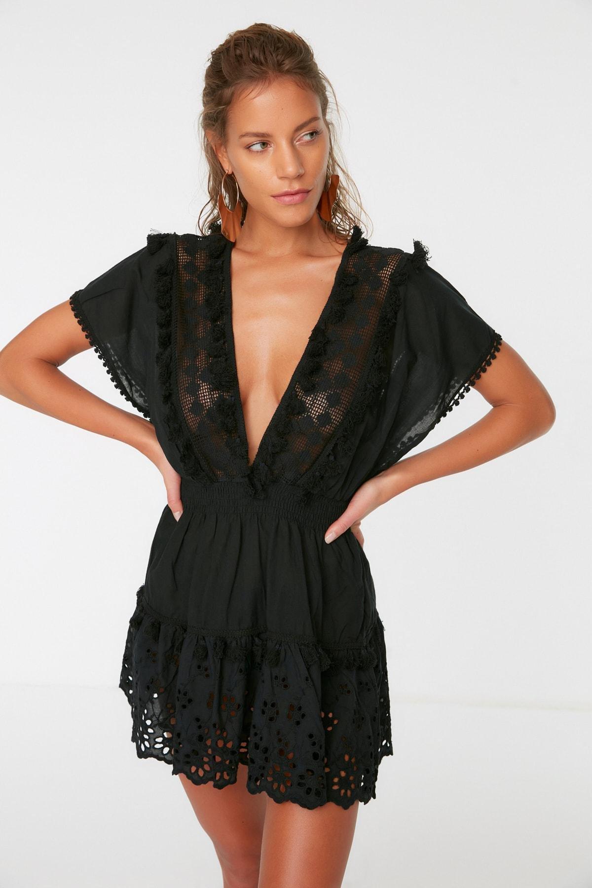 Black Off-Shoulder Smock Dress, , large image number 0