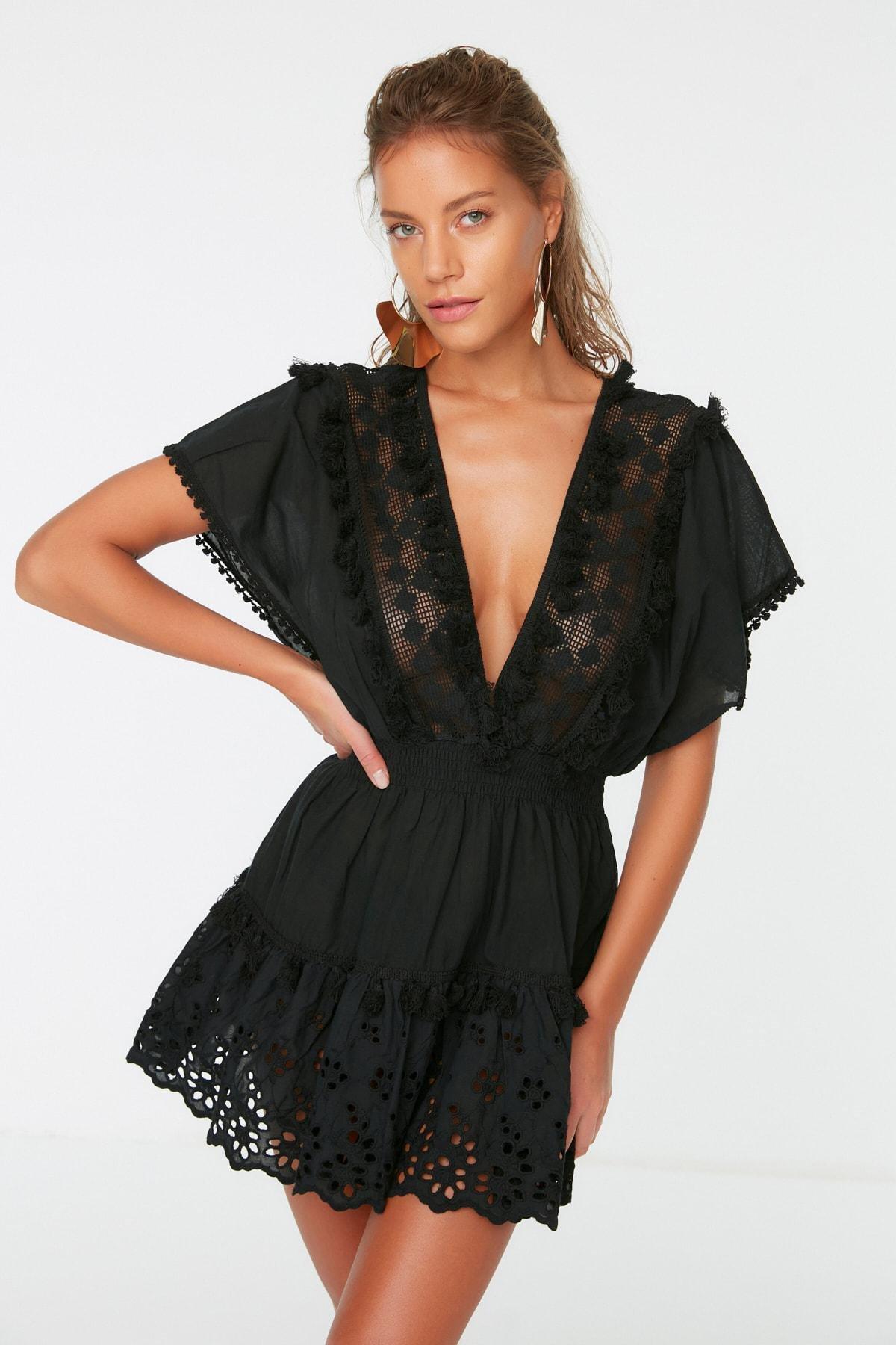 Black Off-Shoulder Smock Dress, , large image number 1