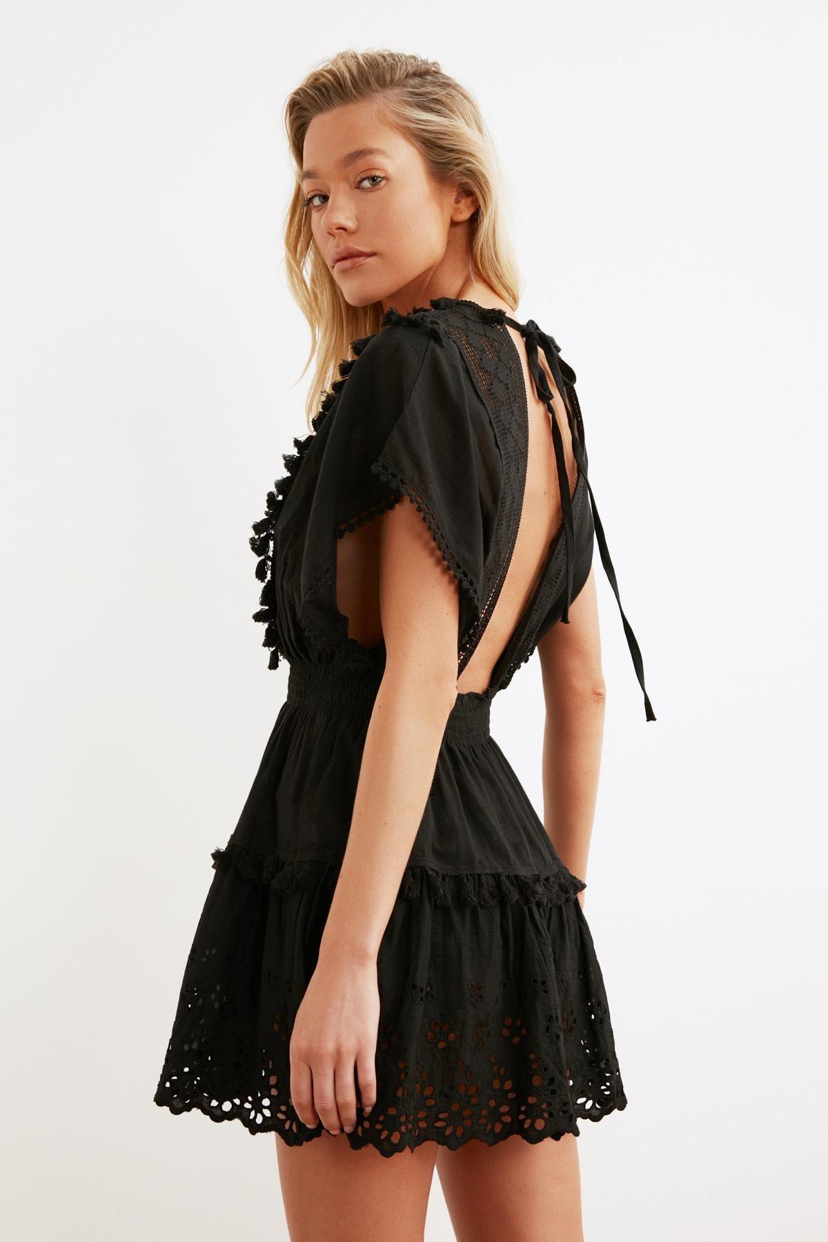 Black Off-Shoulder Smock Dress, , large image number 6
