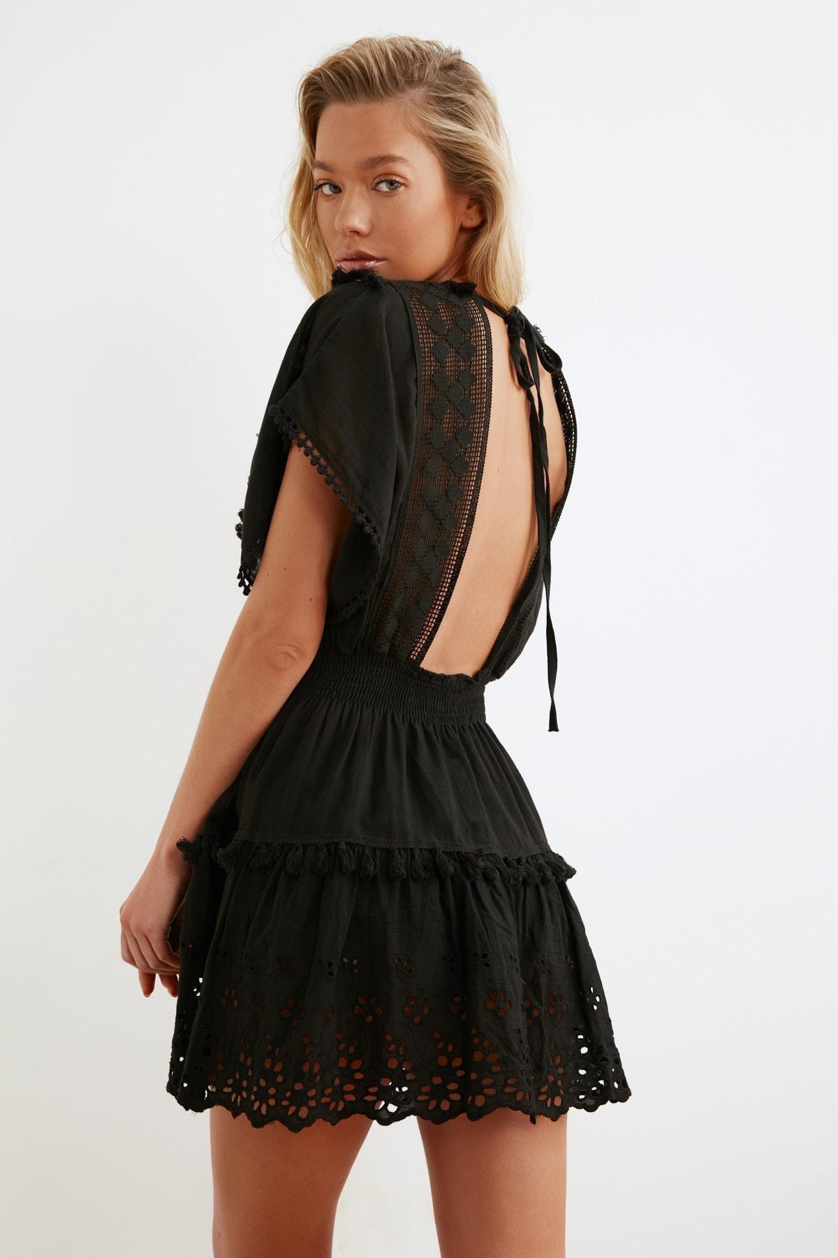 Black Off-Shoulder Smock Dress, , large image number 7