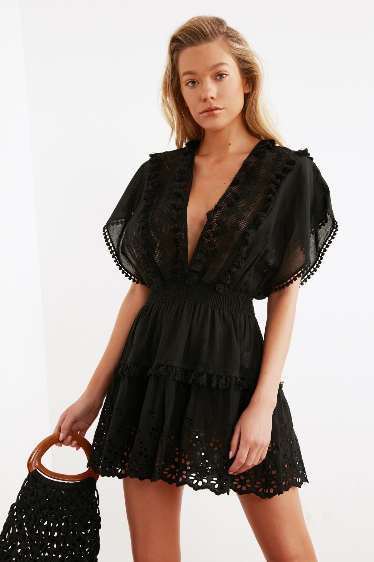 Black Off-Shoulder Smock Dress, , large image number 8