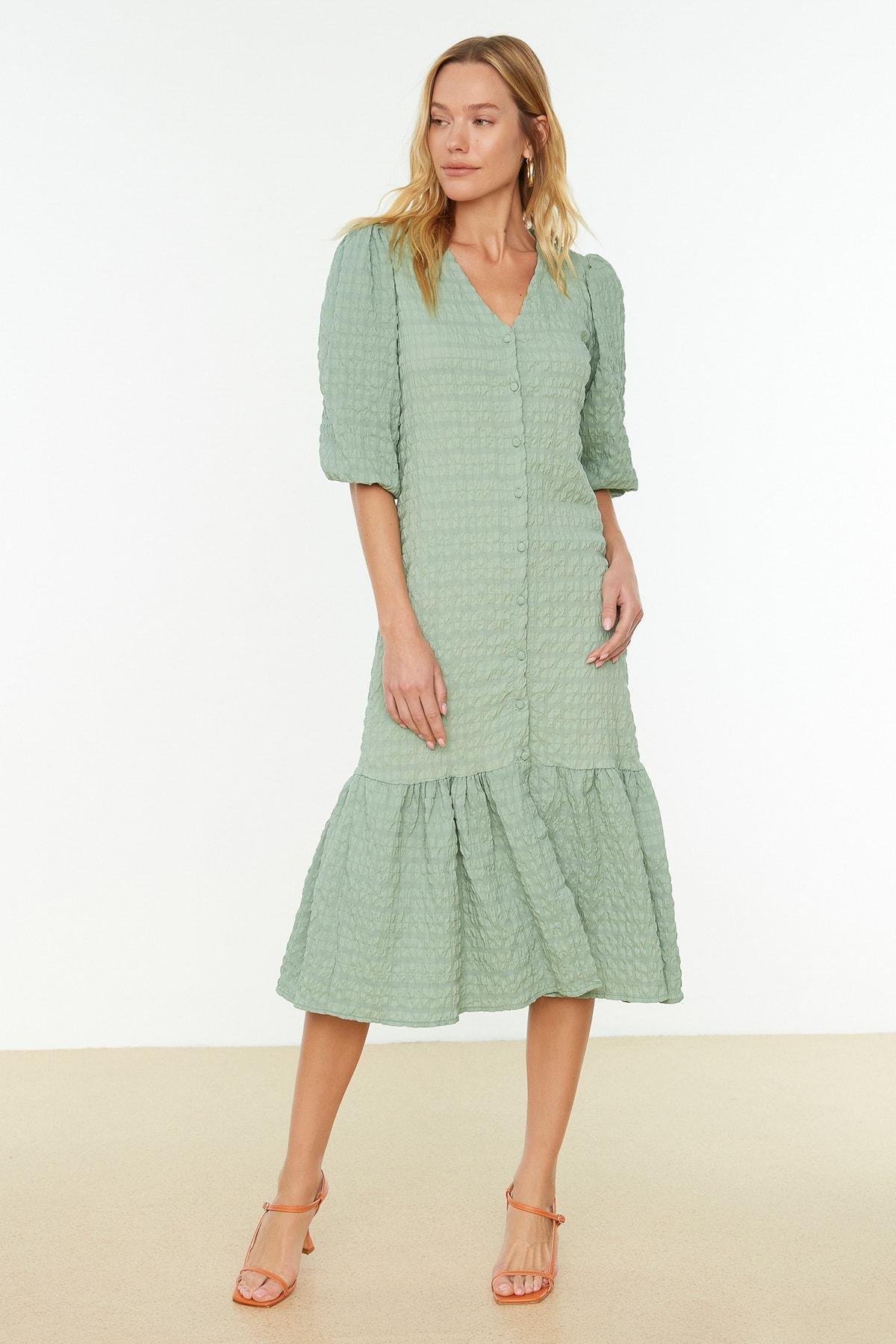 Green Ruffle Hem Midi Dress, , large image number 0