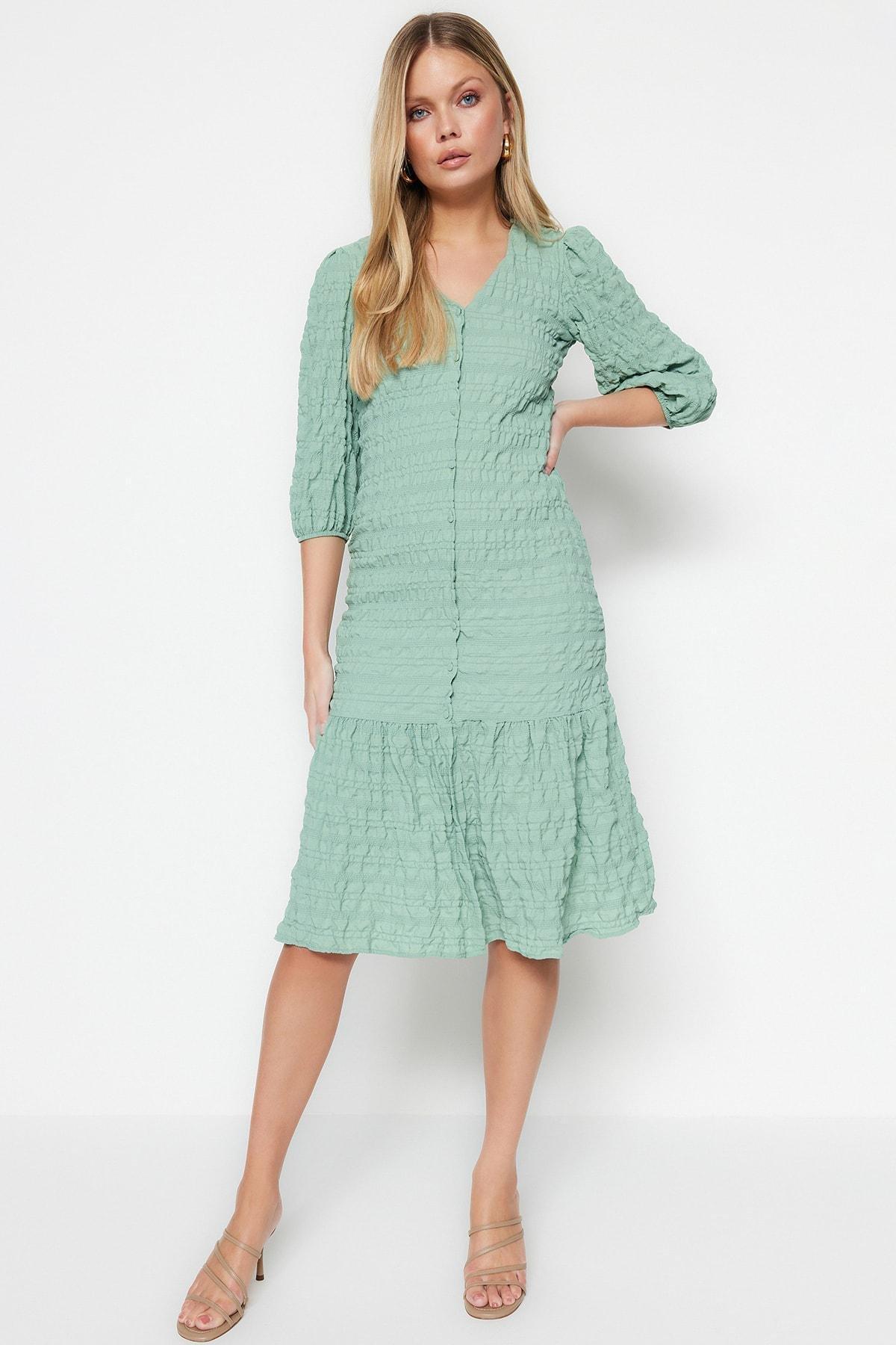 Green Ruffle Hem Midi Dress, , large image number 1