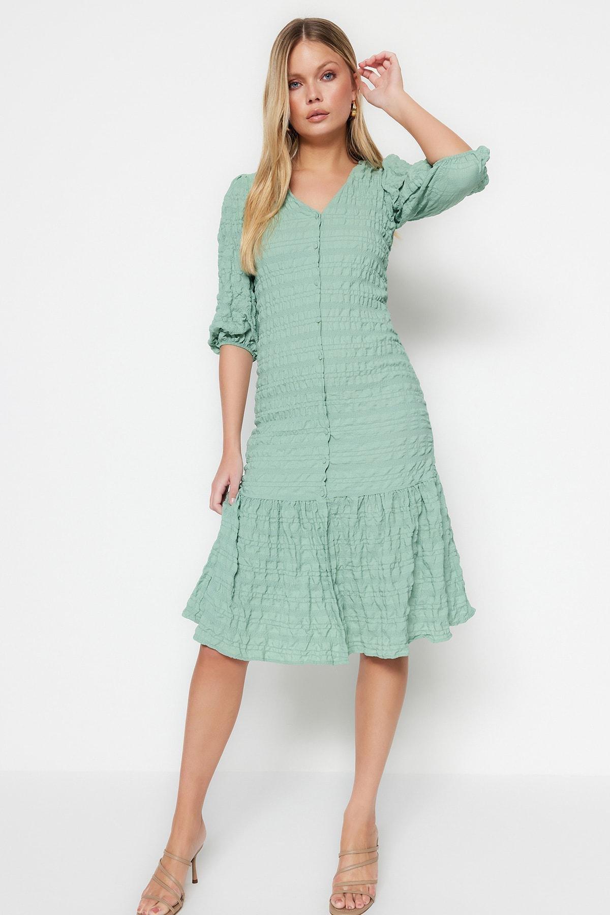 Green Ruffle Hem Midi Dress, , large image number 2