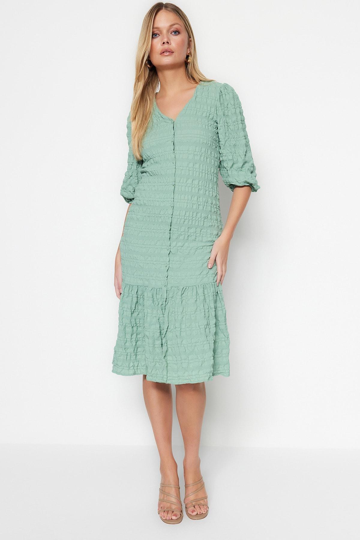 Green Ruffle Hem Midi Dress, , large image number 3