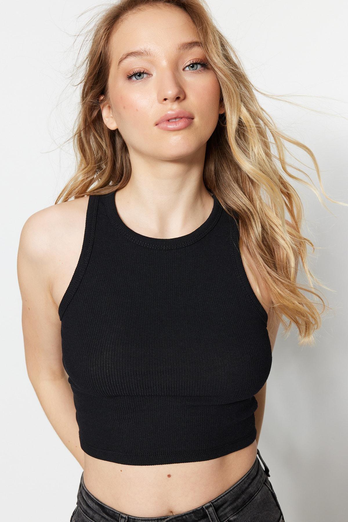 Black Halter Neck Fitted Camisole, Set Of 2, , large image number 4
