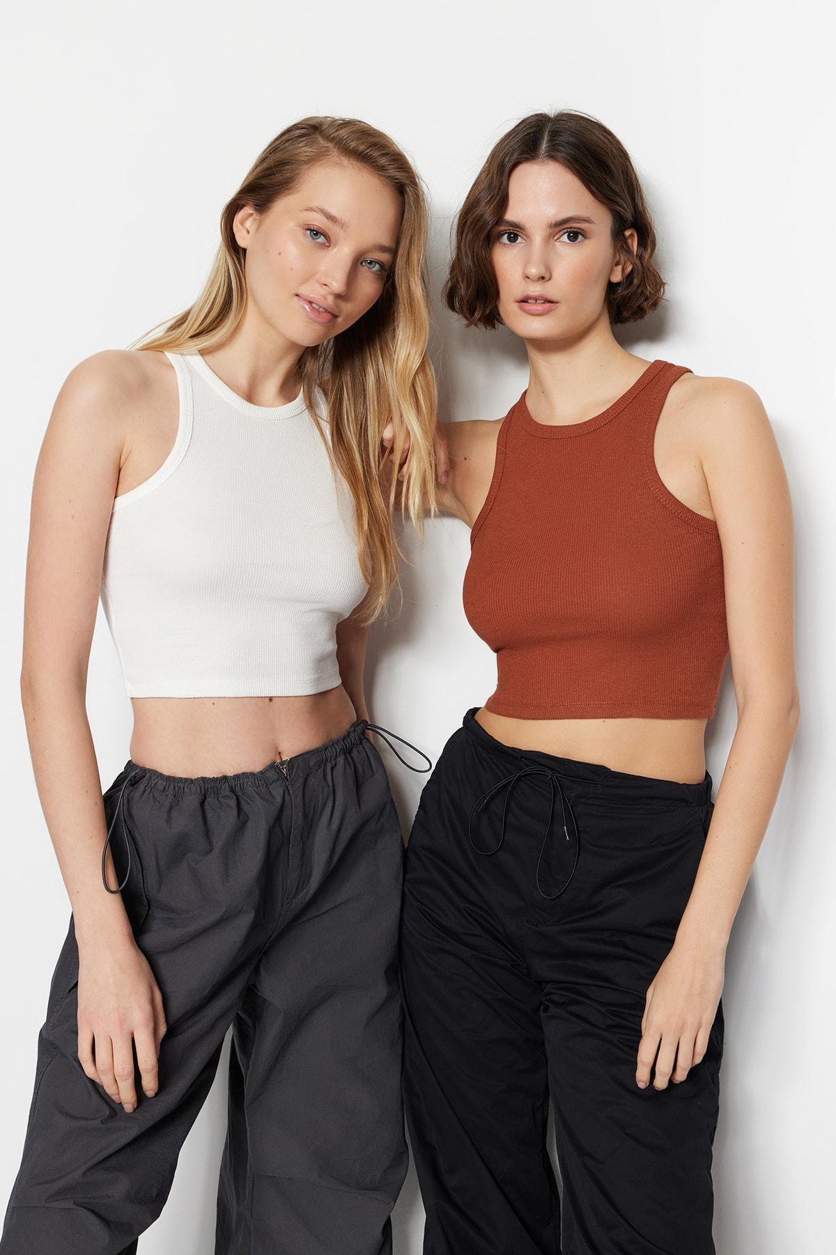 Multicolour Fitted Tank Top, Set Of 2, , large image number 0