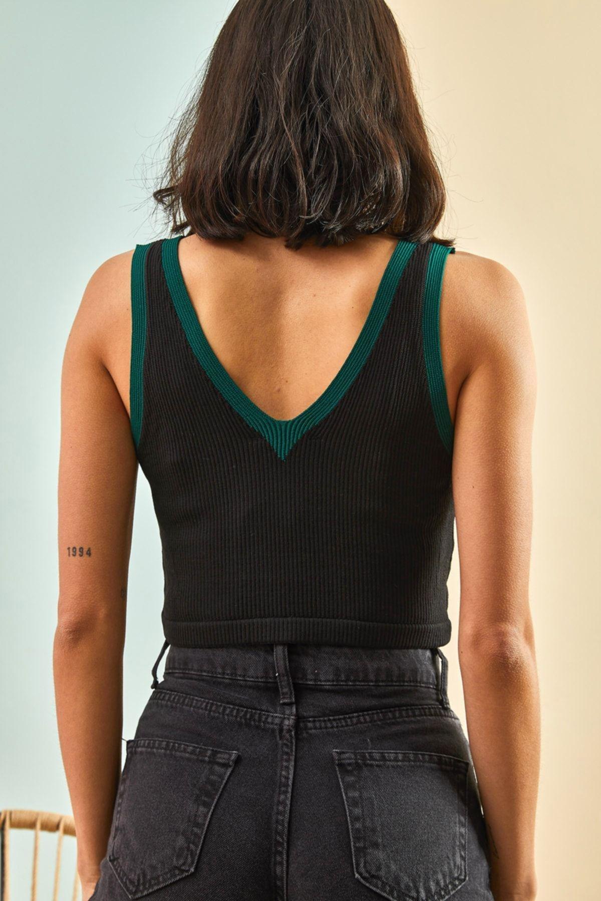 Black V-Neck Knitted Blouse, C101_5720, large image number 1