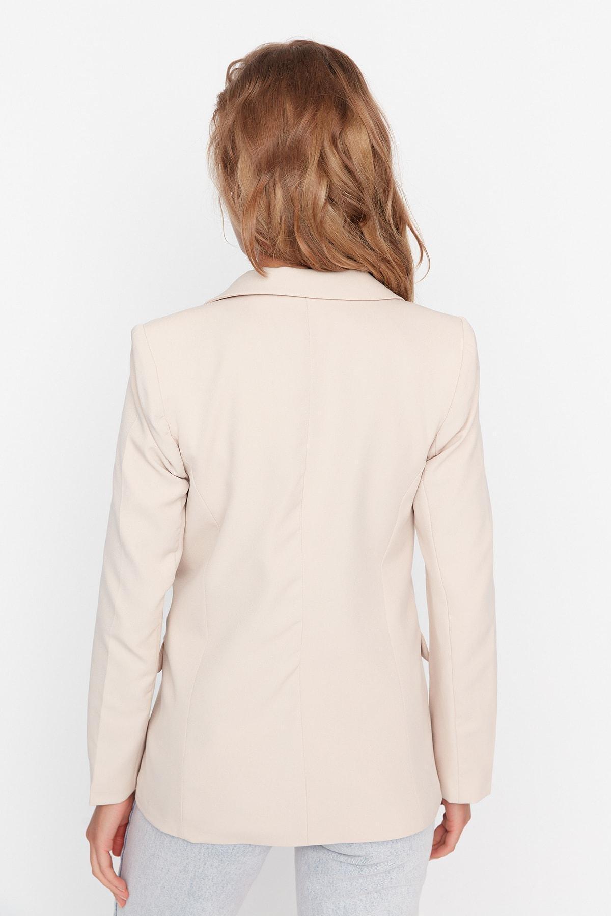 Beige Regular Lapel Collar Blazer, , large image number 8
