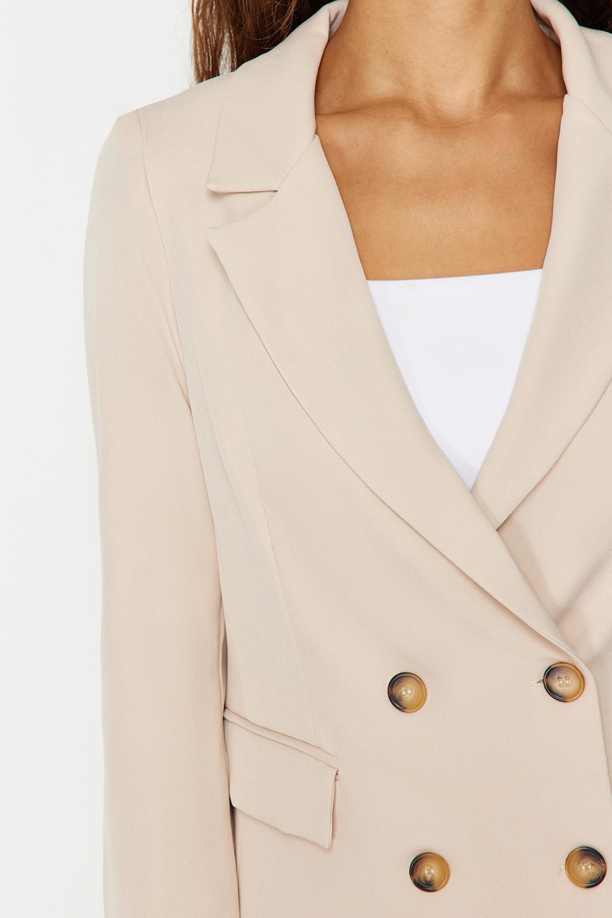 Beige Regular Lapel Collar Blazer, , large image number 9