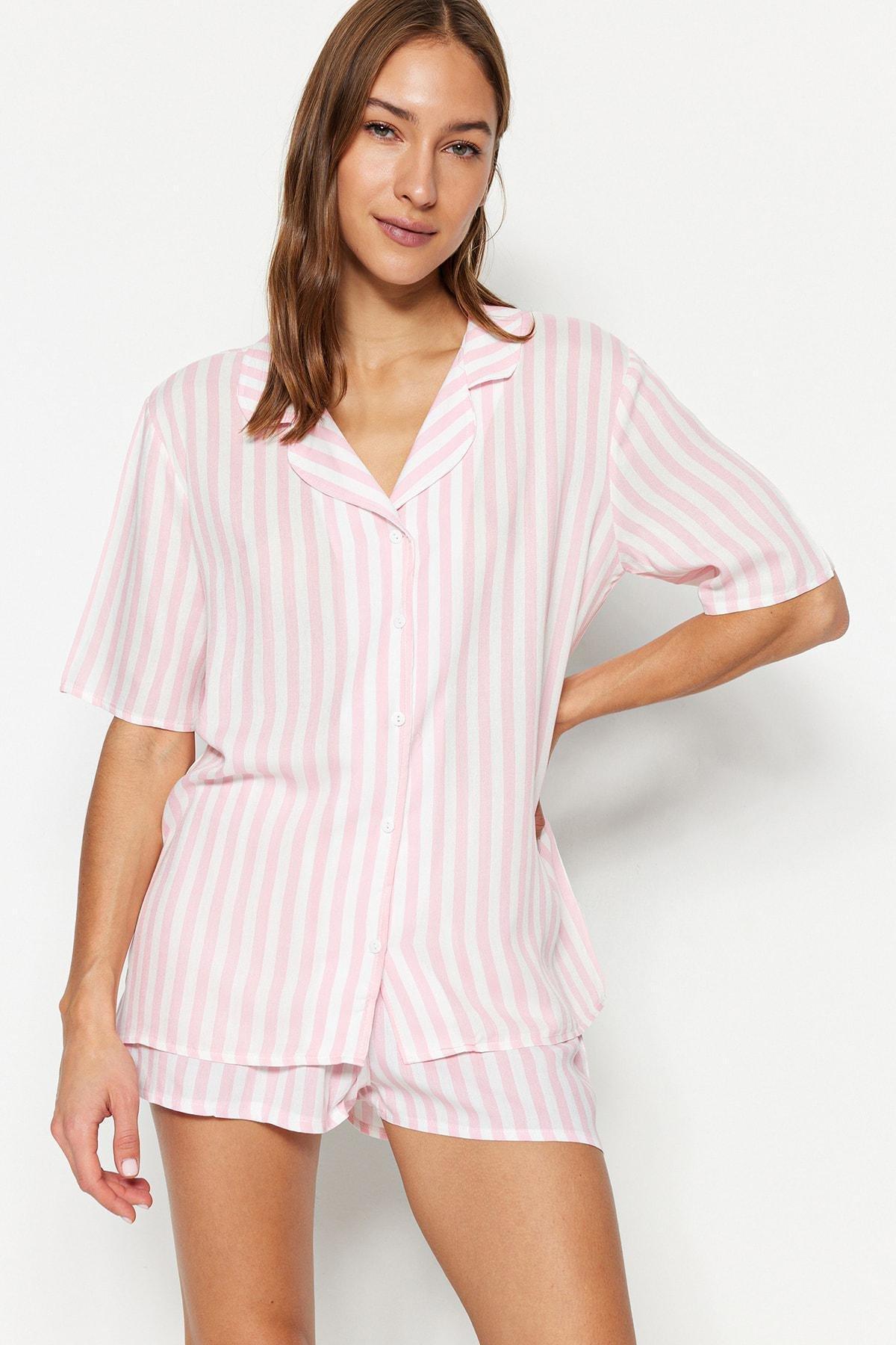 Trendyol - Pink Mid Waist Striped Pajama Set