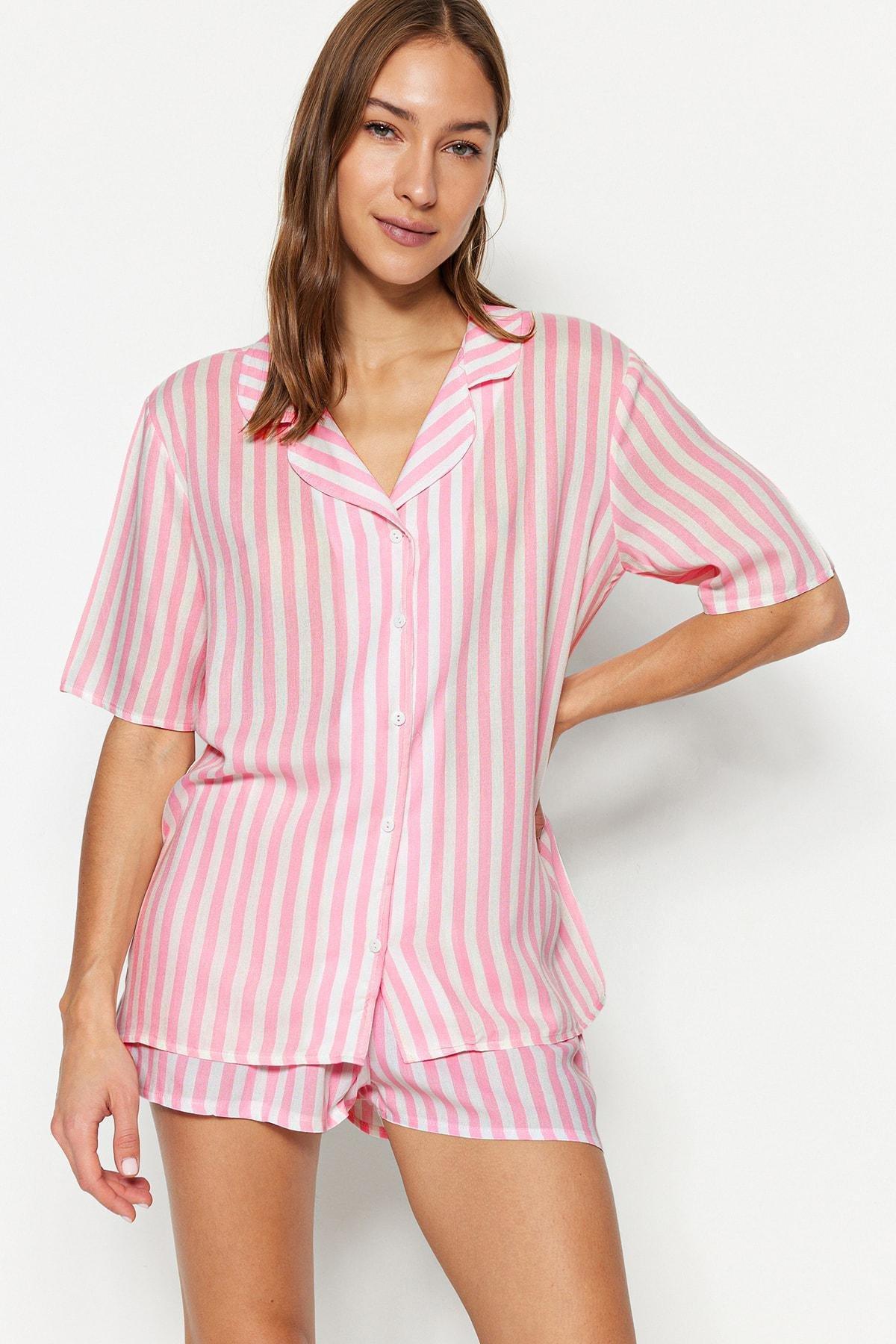 Trendyol - Pink Mid Waist Striped Pajama Set