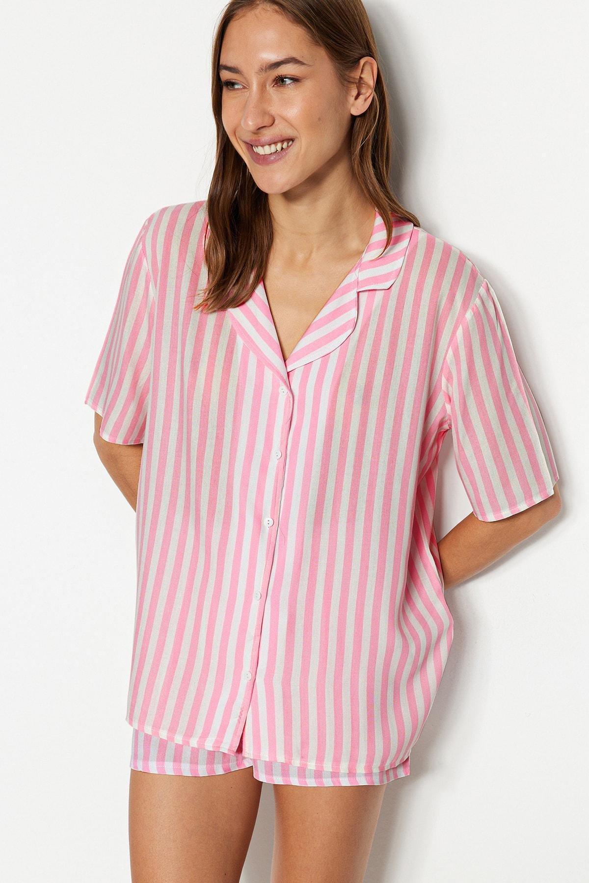 Trendyol - Pink Mid Waist Striped Pajama Set