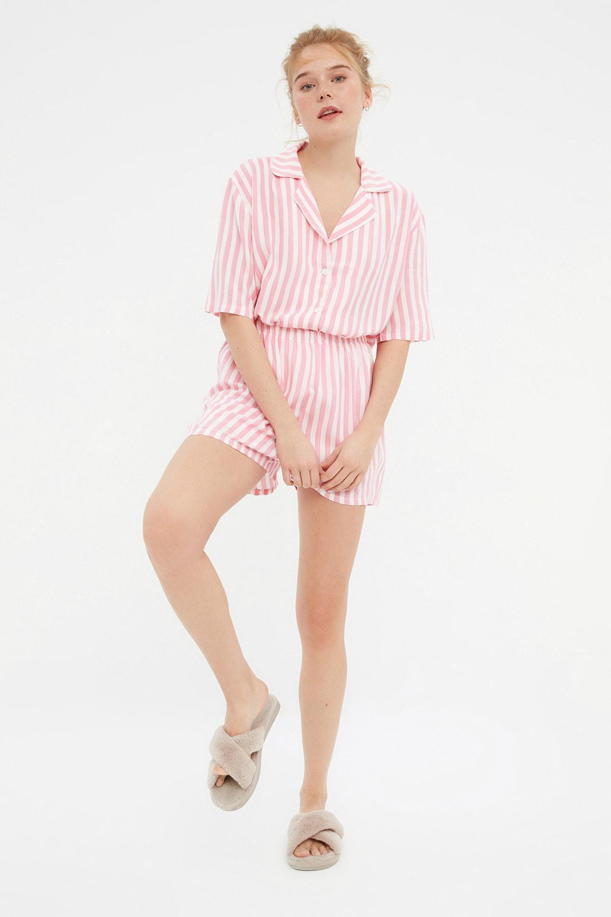 Trendyol - Pink Mid Waist Striped Pajama Set