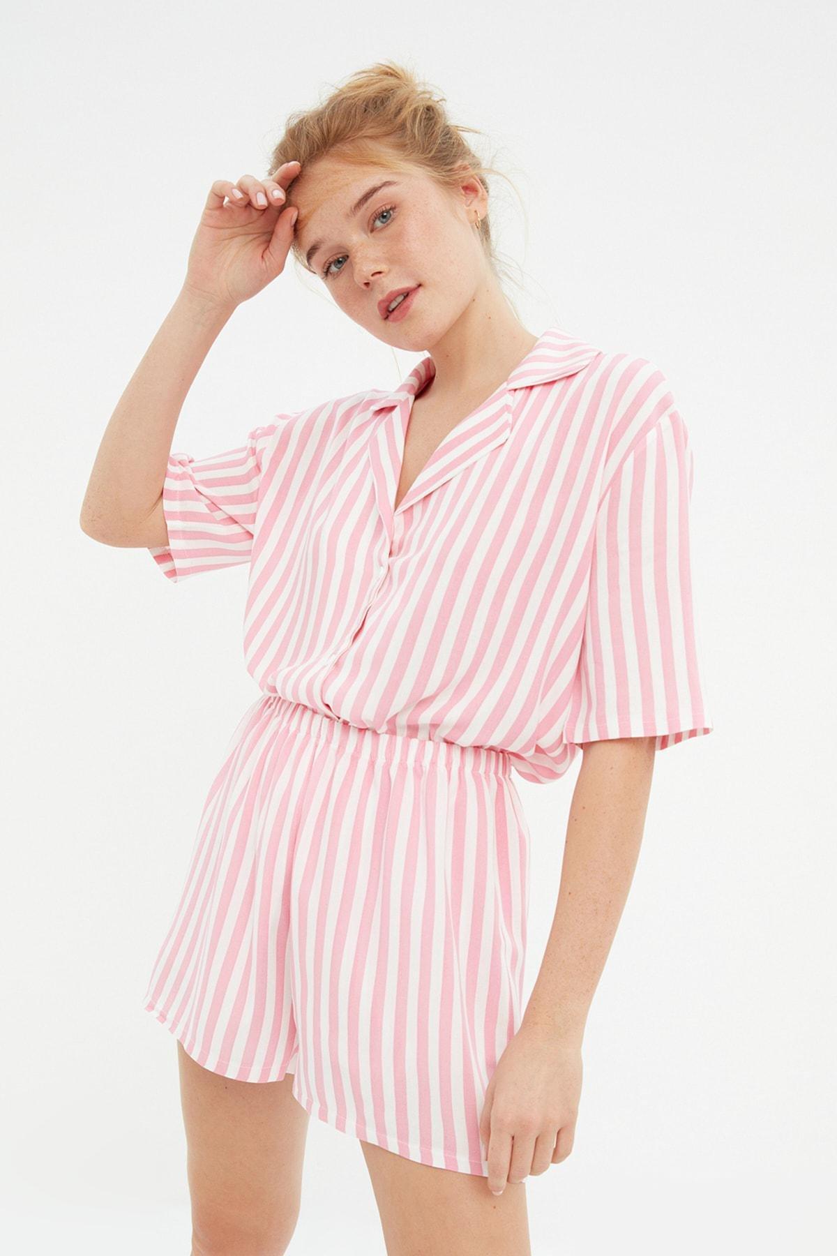 Pink Mid Waist Striped Pajama Set, , large image number 8