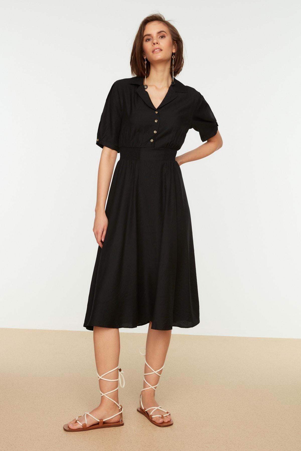Black Balloon Sleeves Skater Dress, , large image number 1