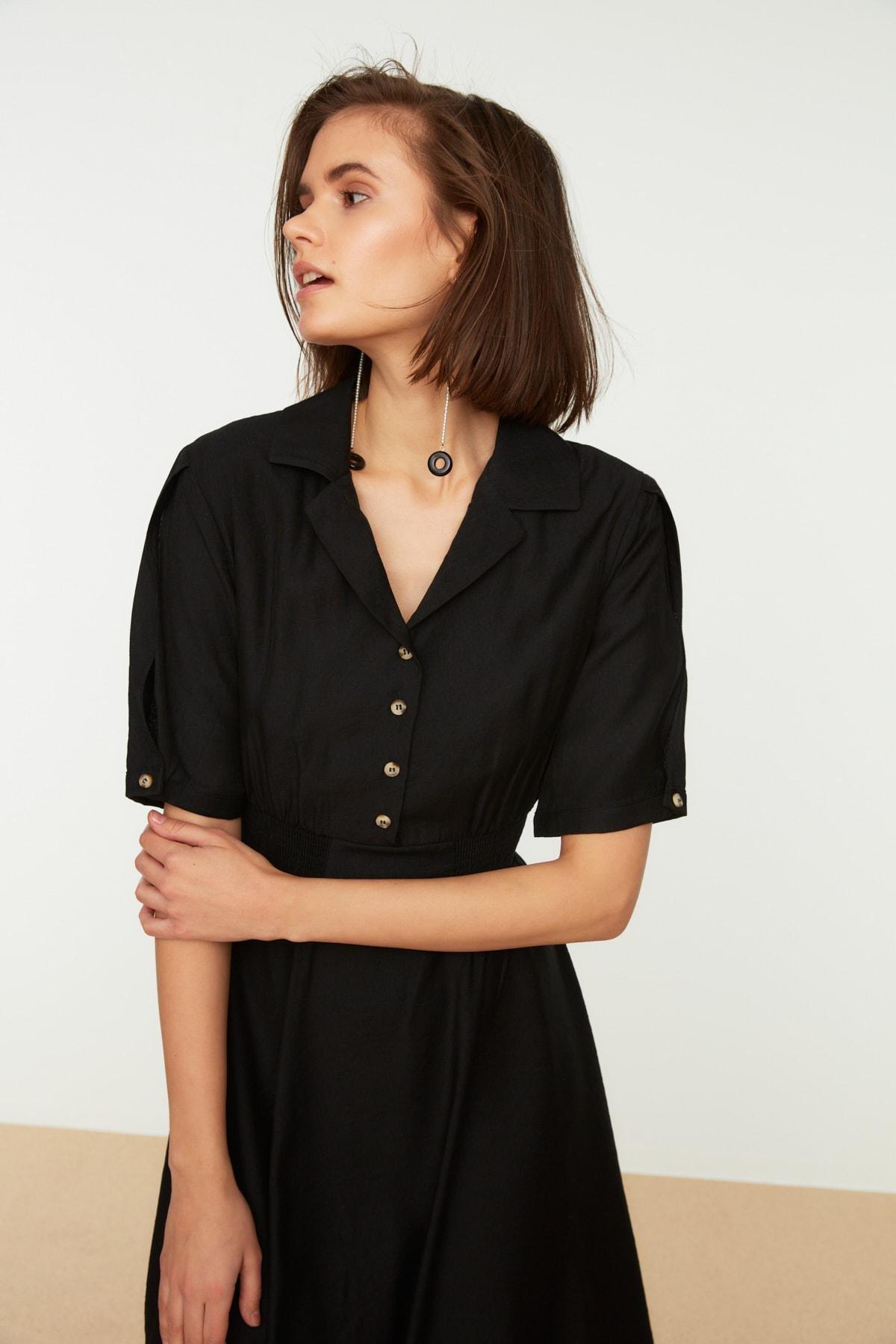 Black Balloon Sleeves Skater Dress, , large image number 3