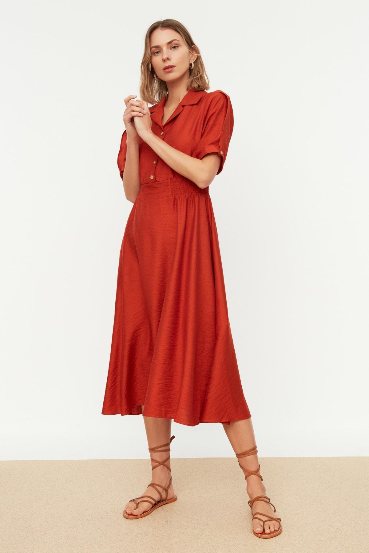 Orange Gipe And Button Detailed Dress, , large image number 0