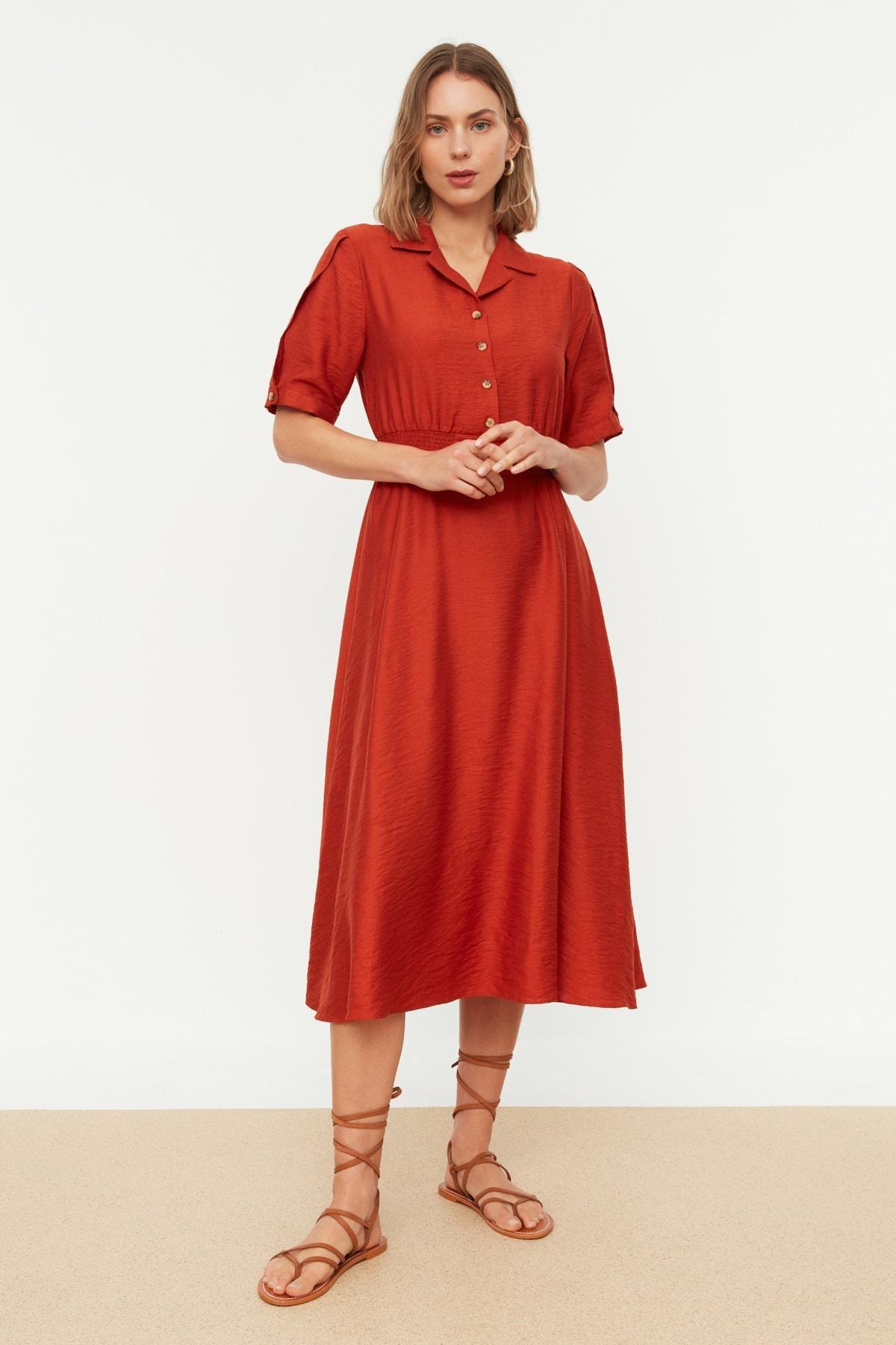 Orange Gipe And Button Detailed Dress, , large image number 1