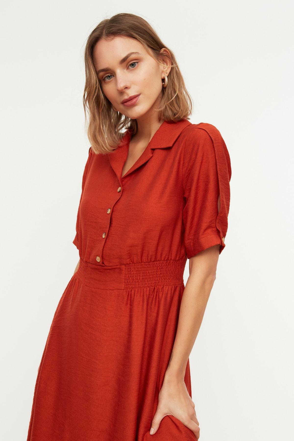 Orange Gipe And Button Detailed Dress, , large image number 2
