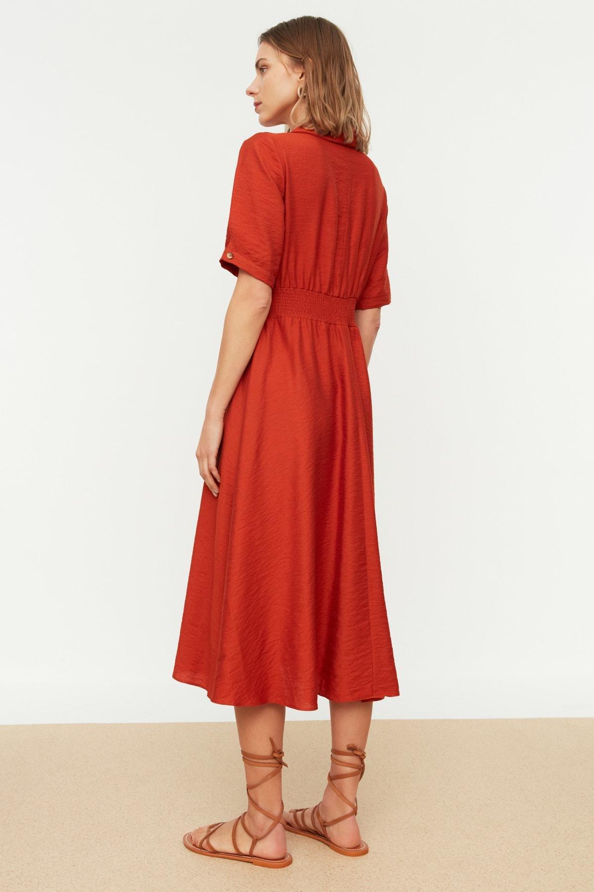 Orange Gipe And Button Detailed Dress, , large image number 4