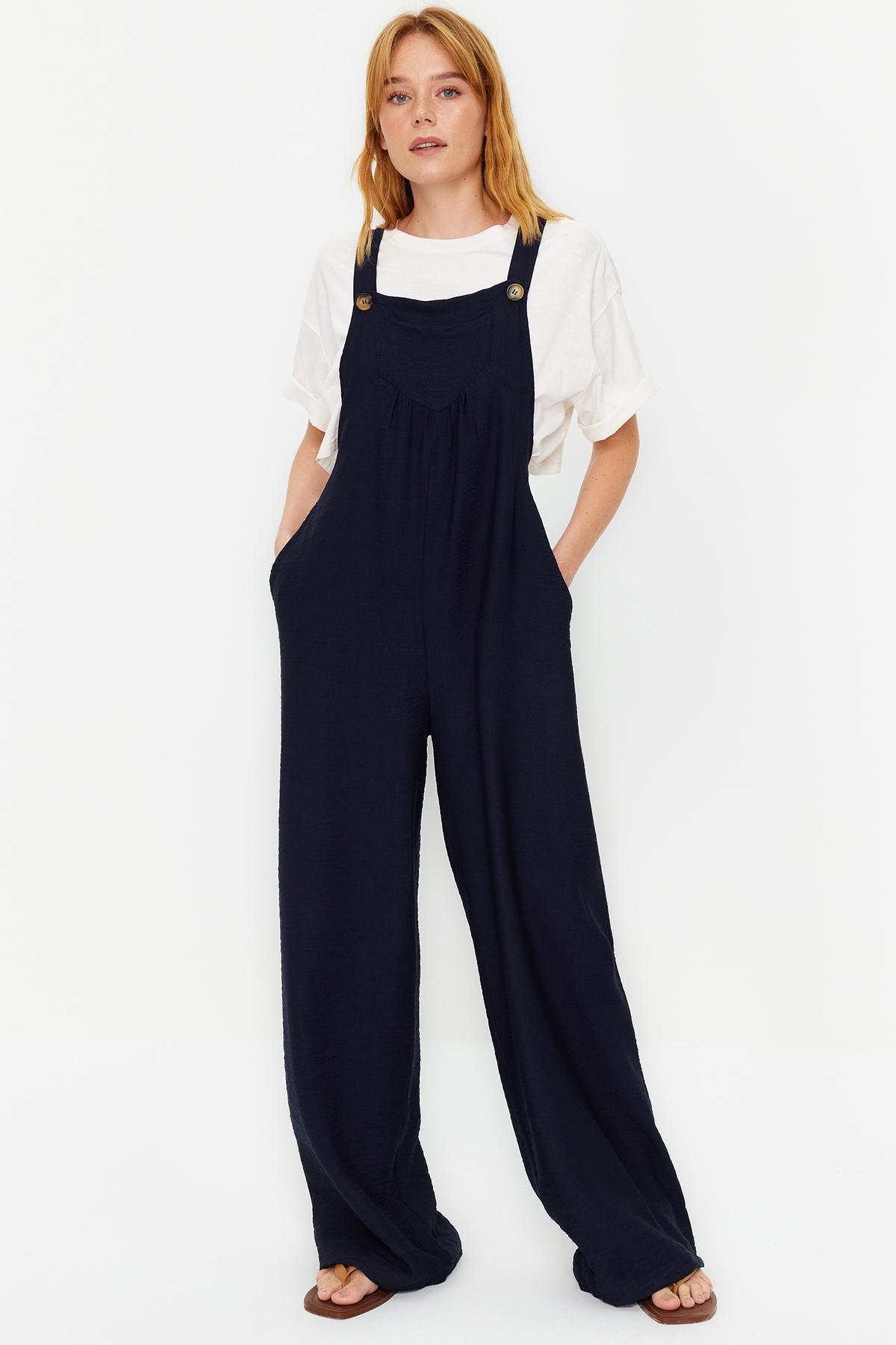 Blue Wide Leg Linen Jumpsuit, , large image number 0