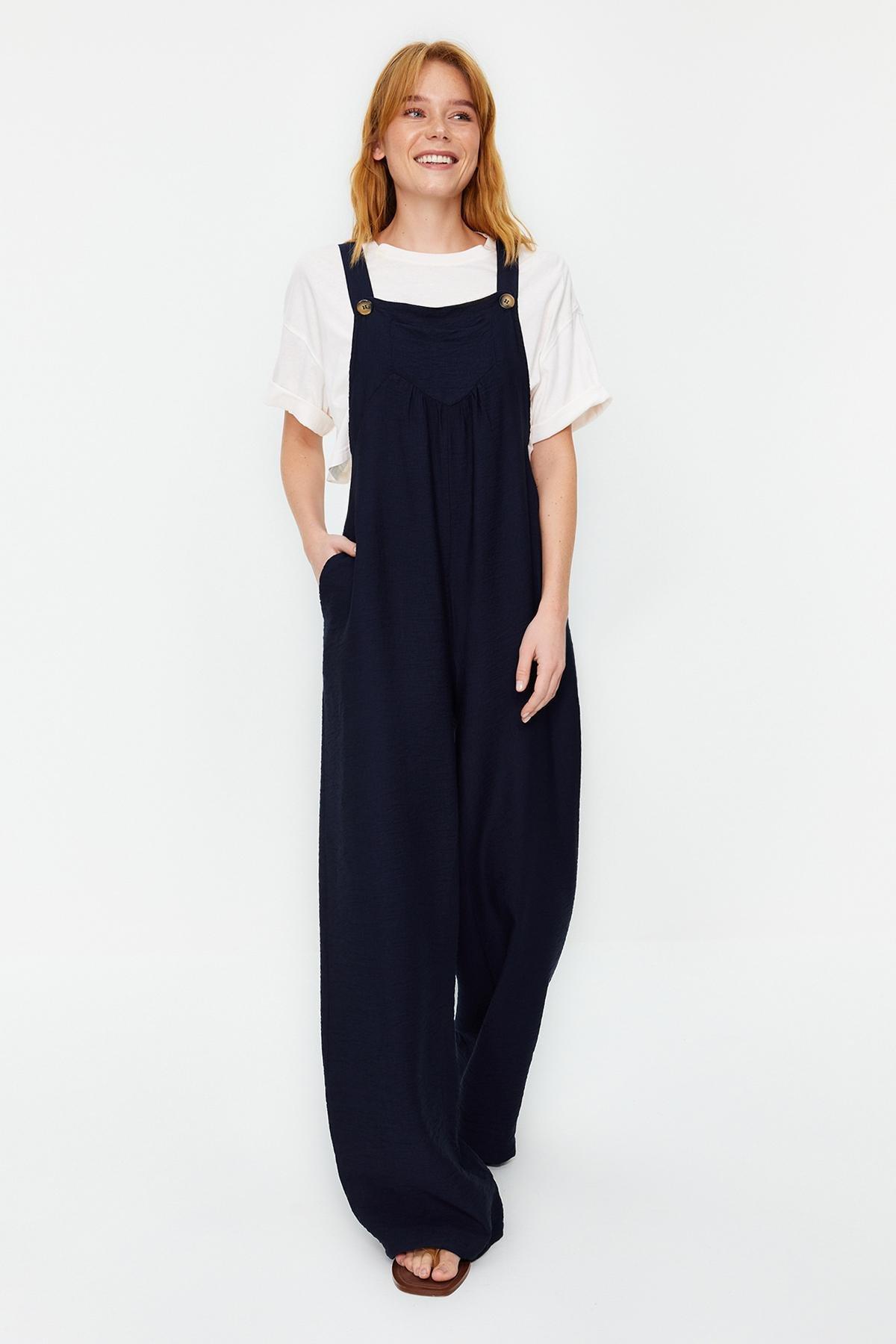 Blue Wide Leg Linen Jumpsuit, , large image number 1