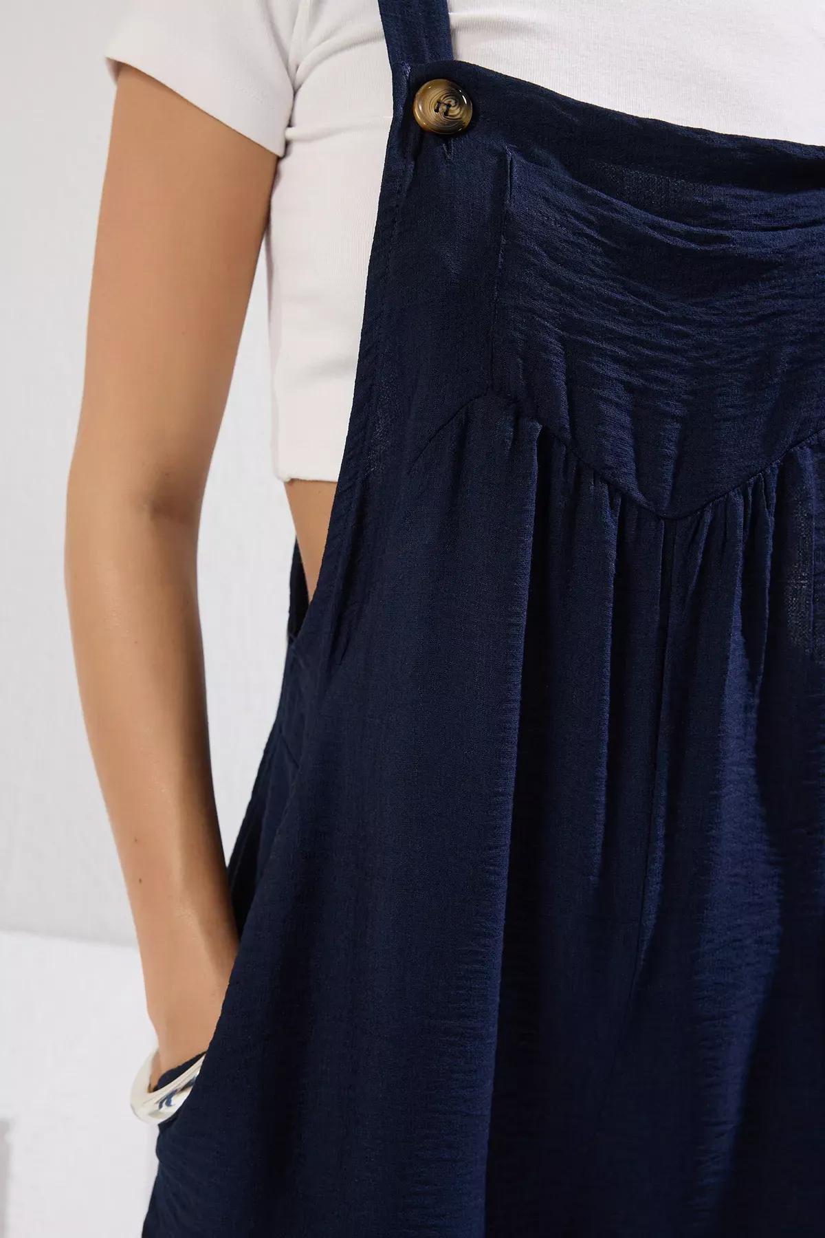 Blue Wide Leg Linen Jumpsuit, Navy blue, large image number 2